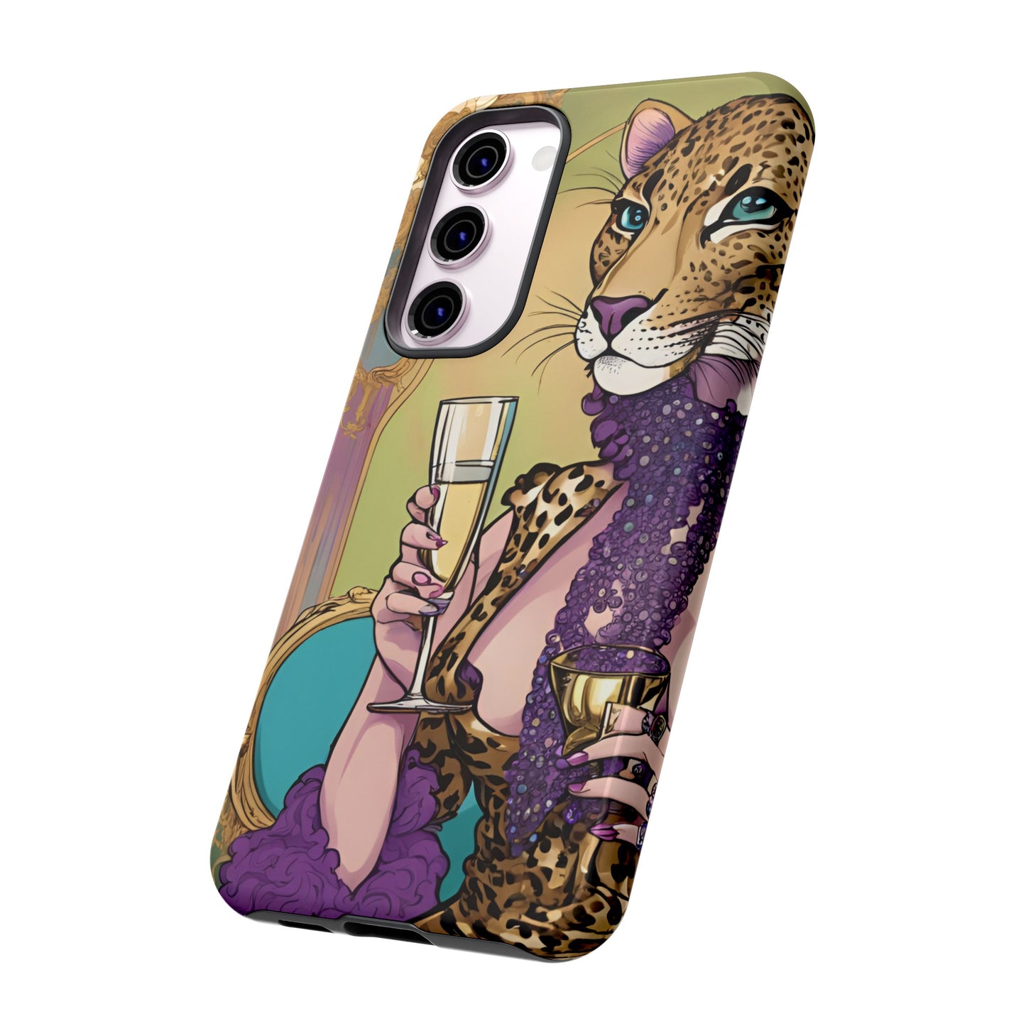 Hard  Cover Phone Case Whimsical Leopard Cat Phone Case, iPhone 15 14 13, Samsung Galaxy Pixel ,Google Pixel Protective Case,Cat Lover Gift.