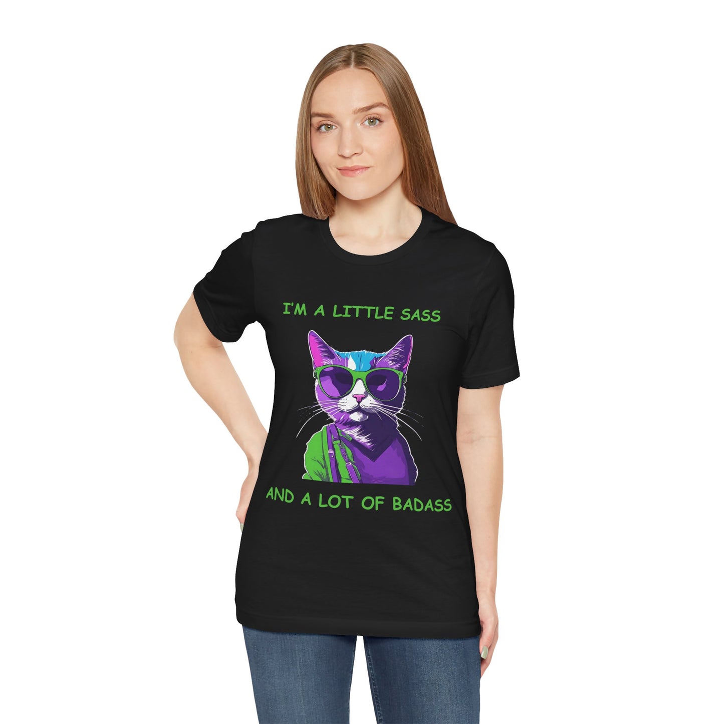 Cat T-Shirt ,I'm a Little Sass and a Lot of Badass Cotton Short Sleeve