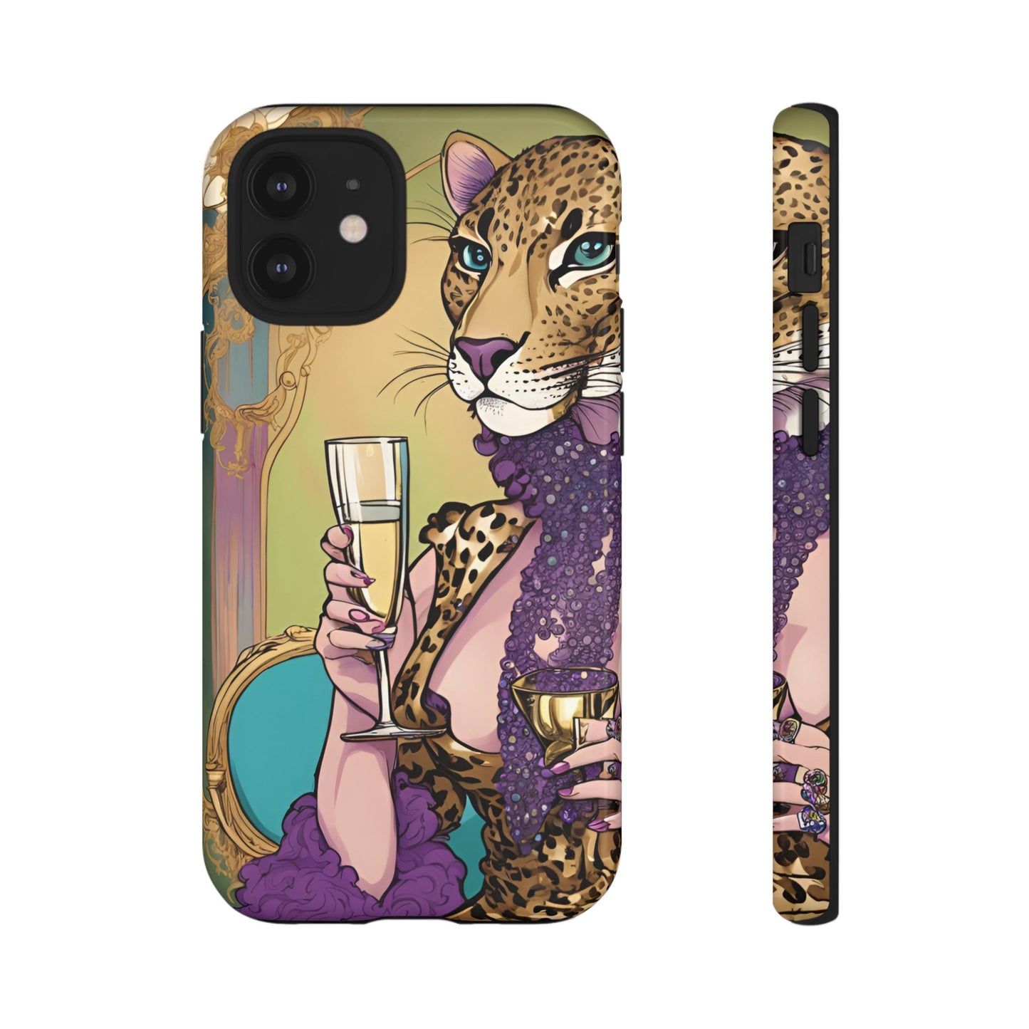 Hard  Cover Phone Case Whimsical Leopard Cat Phone Case, iPhone 15 14 13, Samsung Galaxy Pixel ,Google Pixel Protective Case,Cat Lover Gift.