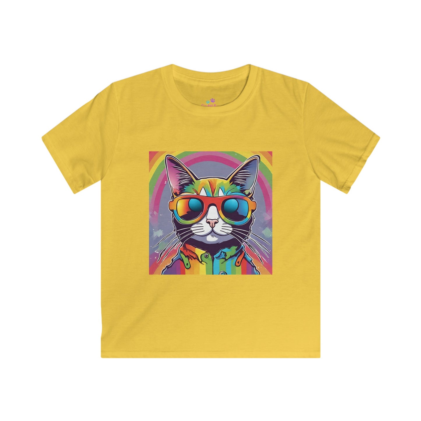 Kids T-Shirt Cool Rainbow Cat Softstyle Tee