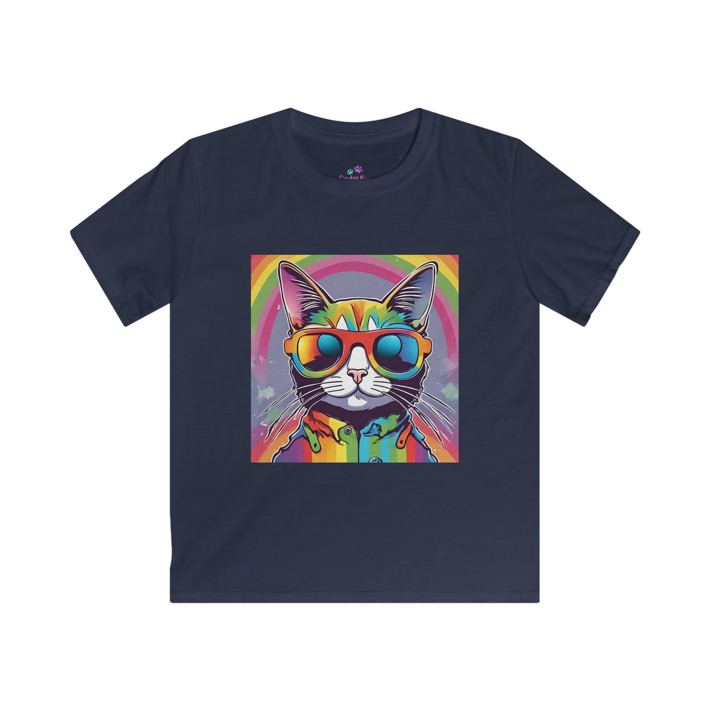 Kids T-Shirt Cool Rainbow Cat Softstyle Tee