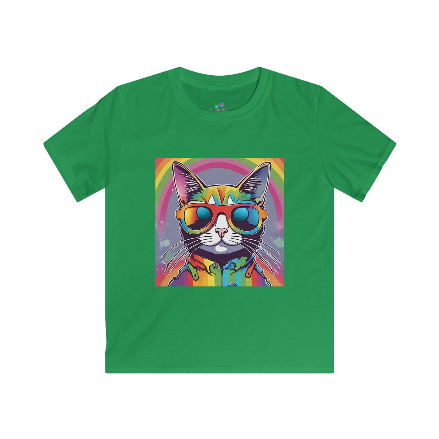 Kids T-Shirt Cool Rainbow Cat Softstyle Tee