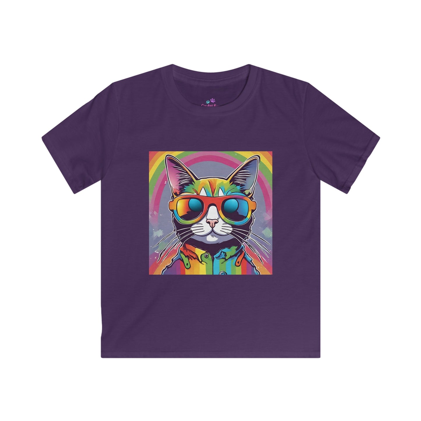 Kids T-Shirt Cool Rainbow Cat Softstyle Tee