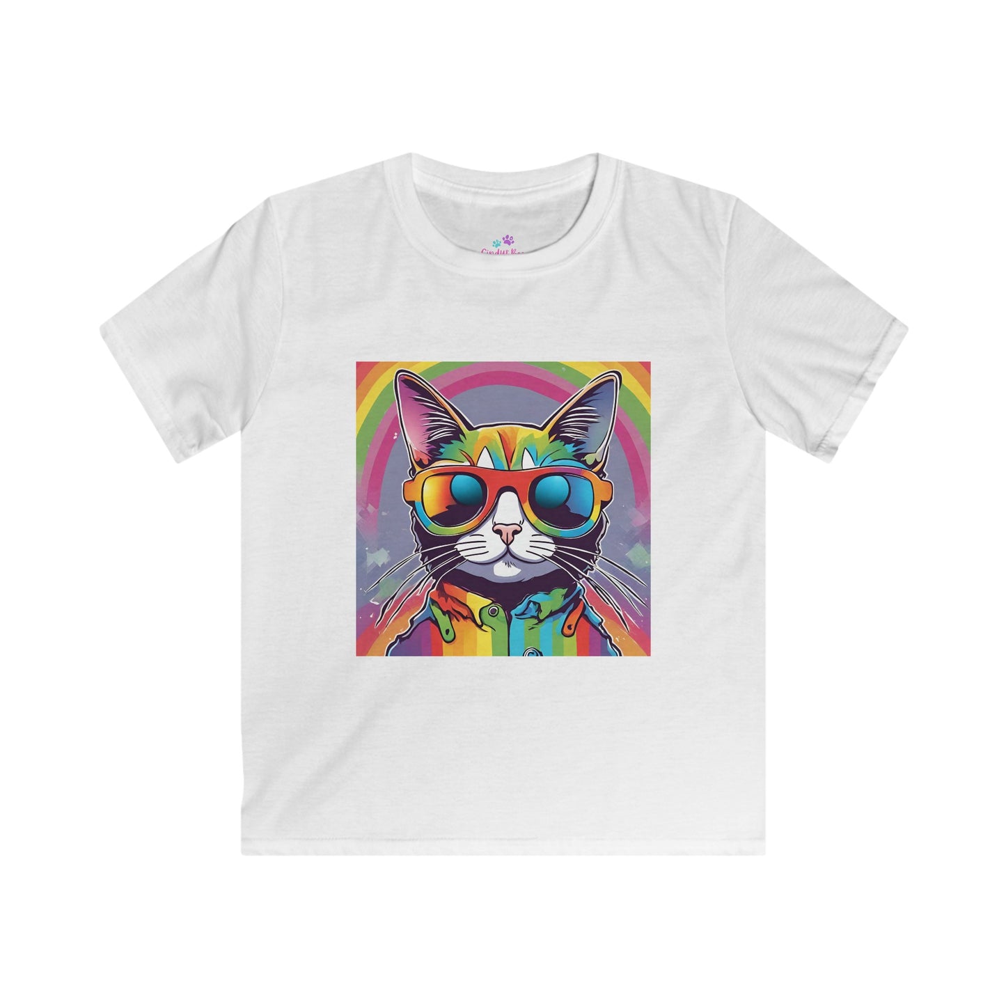 Kids T-Shirt Cool Rainbow Cat Softstyle Tee