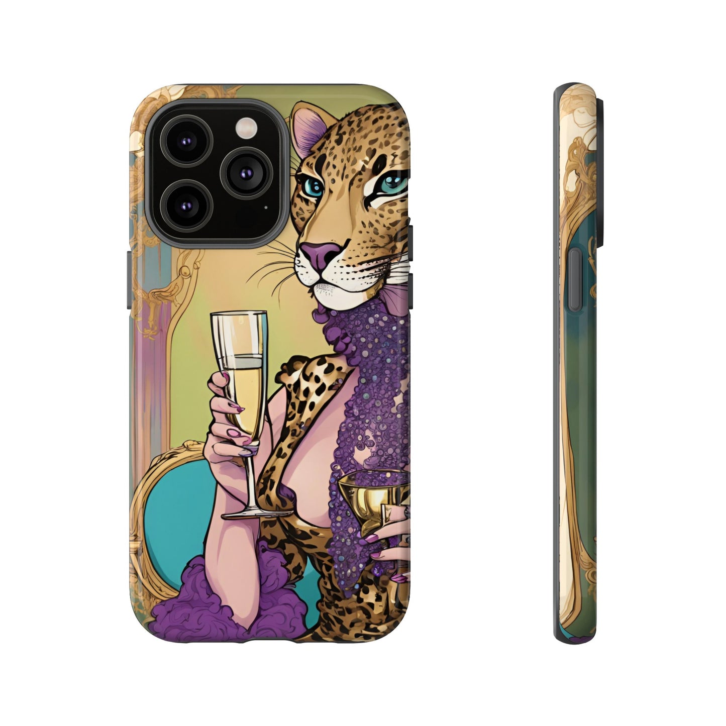 Hard  Cover Phone Case Whimsical Leopard Cat Phone Case, iPhone 15 14 13, Samsung Galaxy Pixel ,Google Pixel Protective Case,Cat Lover Gift.