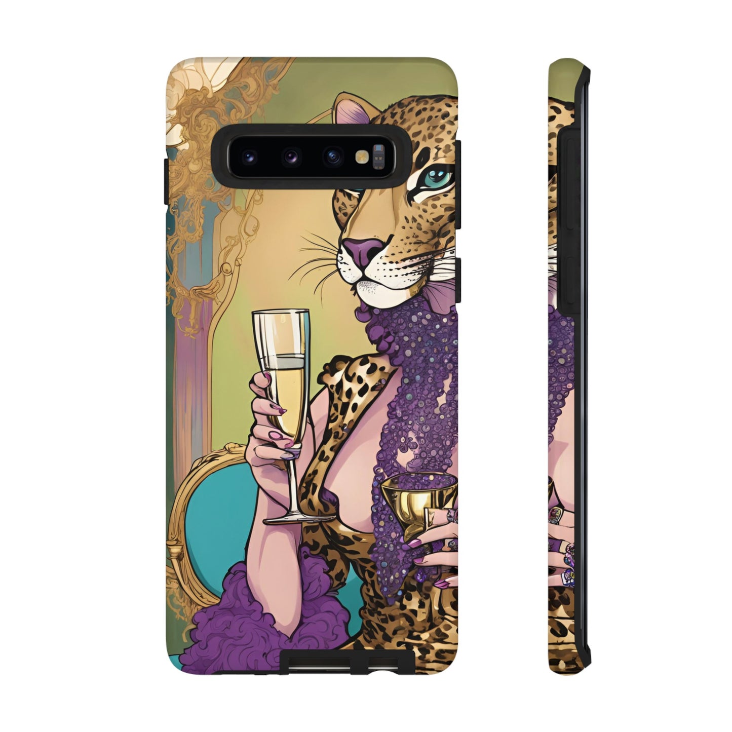 Hard  Cover Phone Case Whimsical Leopard Cat Phone Case, iPhone 15 14 13, Samsung Galaxy Pixel ,Google Pixel Protective Case,Cat Lover Gift.