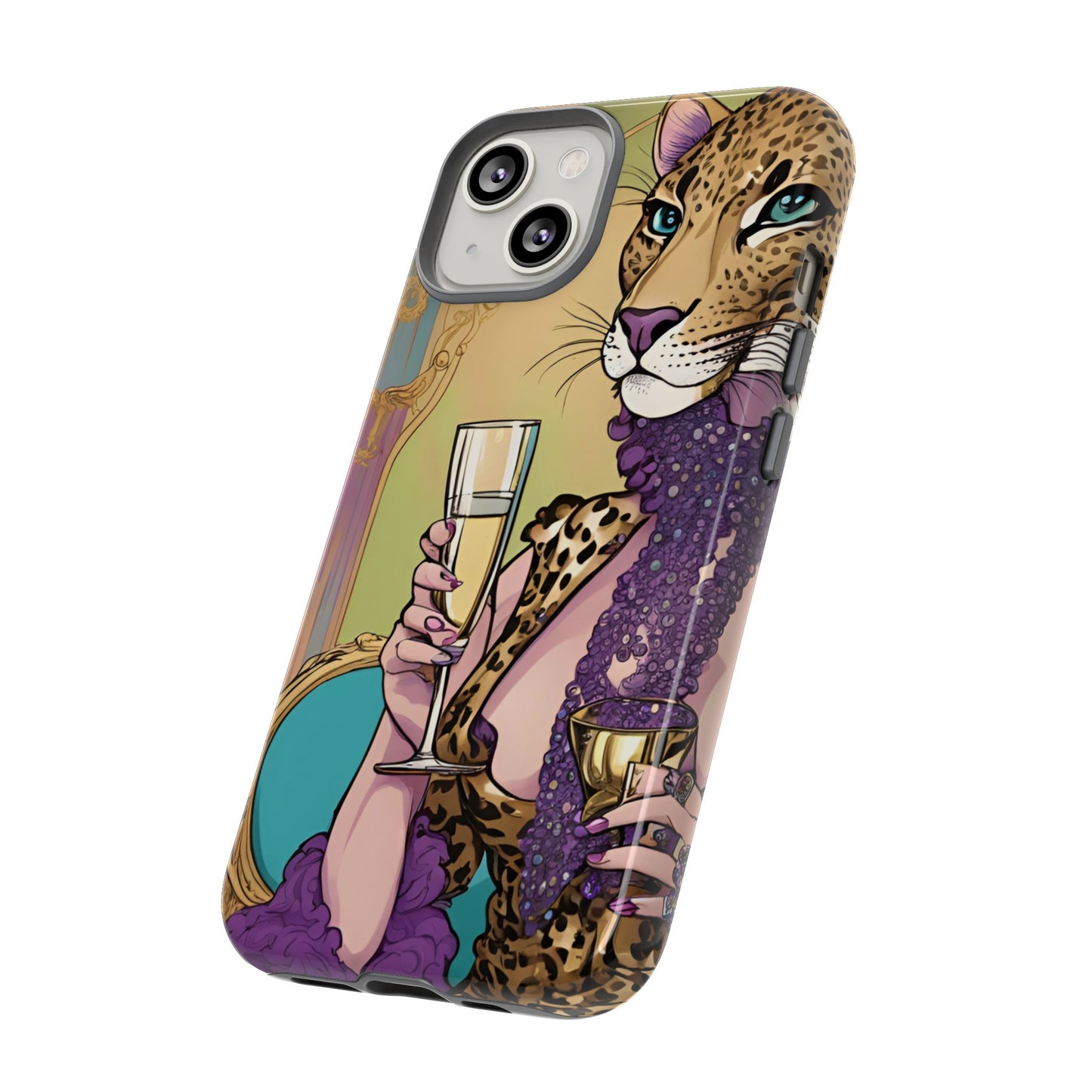 Hard  Cover Phone Case Whimsical Leopard Cat Phone Case, iPhone 15 14 13, Samsung Galaxy Pixel ,Google Pixel Protective Case,Cat Lover Gift.