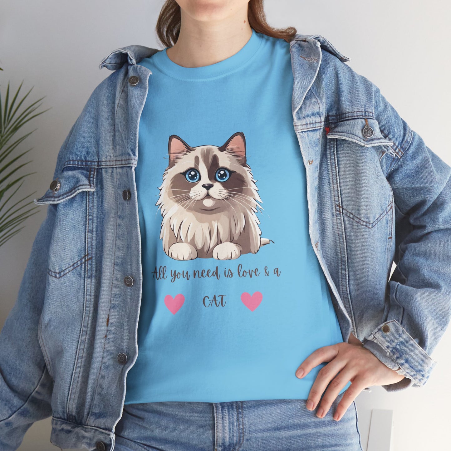 Cute  Cat T-Shirt All You Need is Love & a Cat Unisex Jersey Short Sleeve Tee