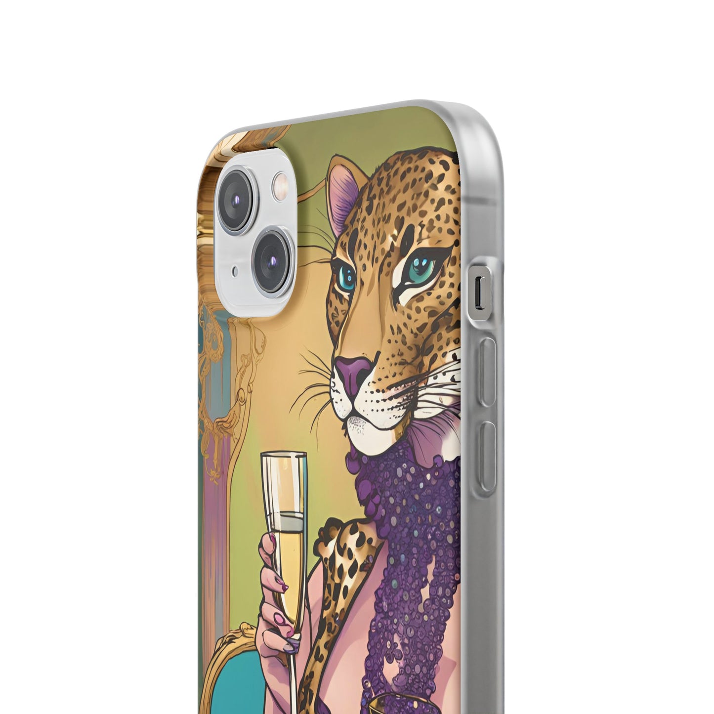 Whimsical Leopard Cat Flexi Phone Case, iPhone 15 14 13 , Samsung Galaxy Pixel Protective Case,Cat Lover Gift, Cat Lover Phone Case,Gift for her.