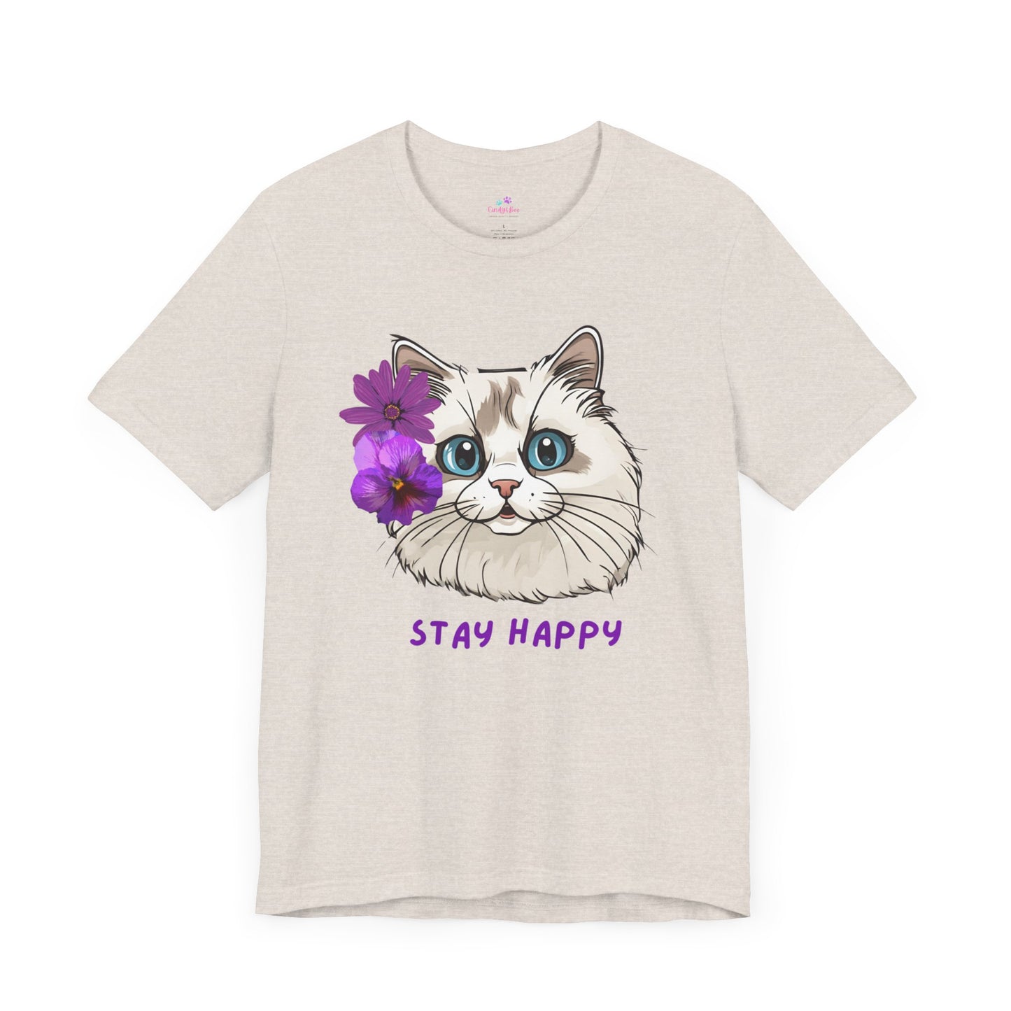 Cute Cat T-Shirt, Ragdoll Floral T-Shirt, Stay Happy Cotton T-Shirt