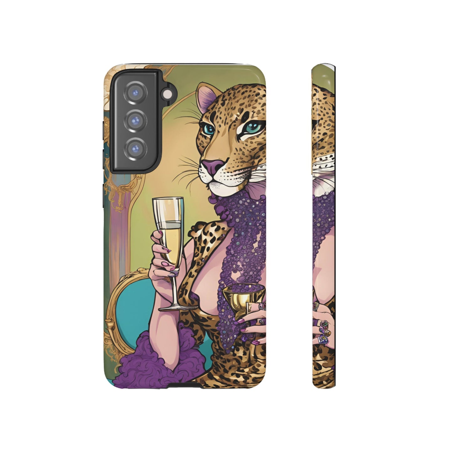 Hard  Cover Phone Case Whimsical Leopard Cat Phone Case, iPhone 15 14 13, Samsung Galaxy Pixel ,Google Pixel Protective Case,Cat Lover Gift.