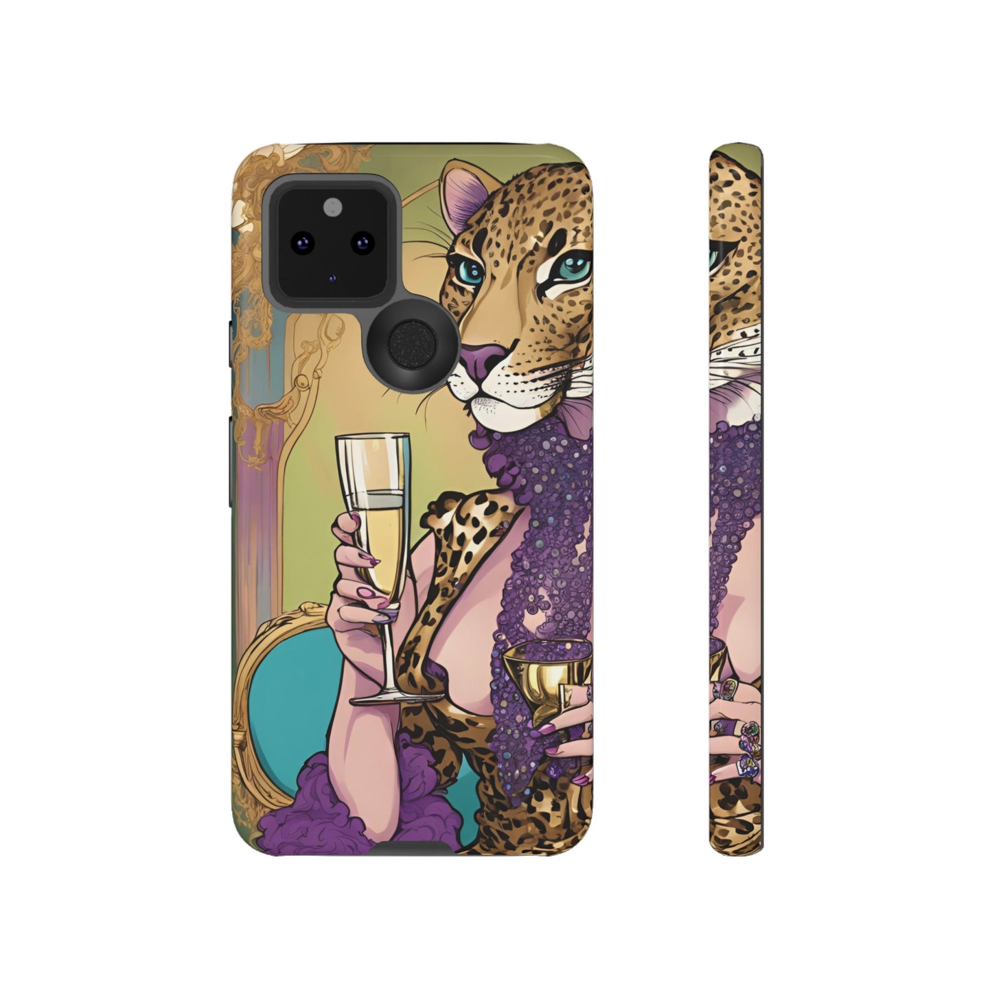 Hard  Cover Phone Case Whimsical Leopard Cat Phone Case, iPhone 15 14 13, Samsung Galaxy Pixel ,Google Pixel Protective Case,Cat Lover Gift.