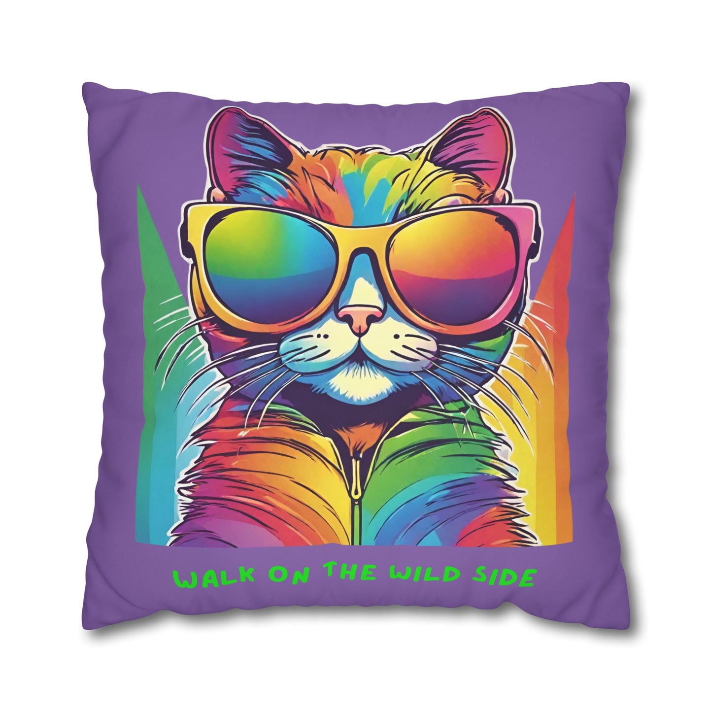 Cushion Cover Cute Cat Colourful Square Poly Canvas