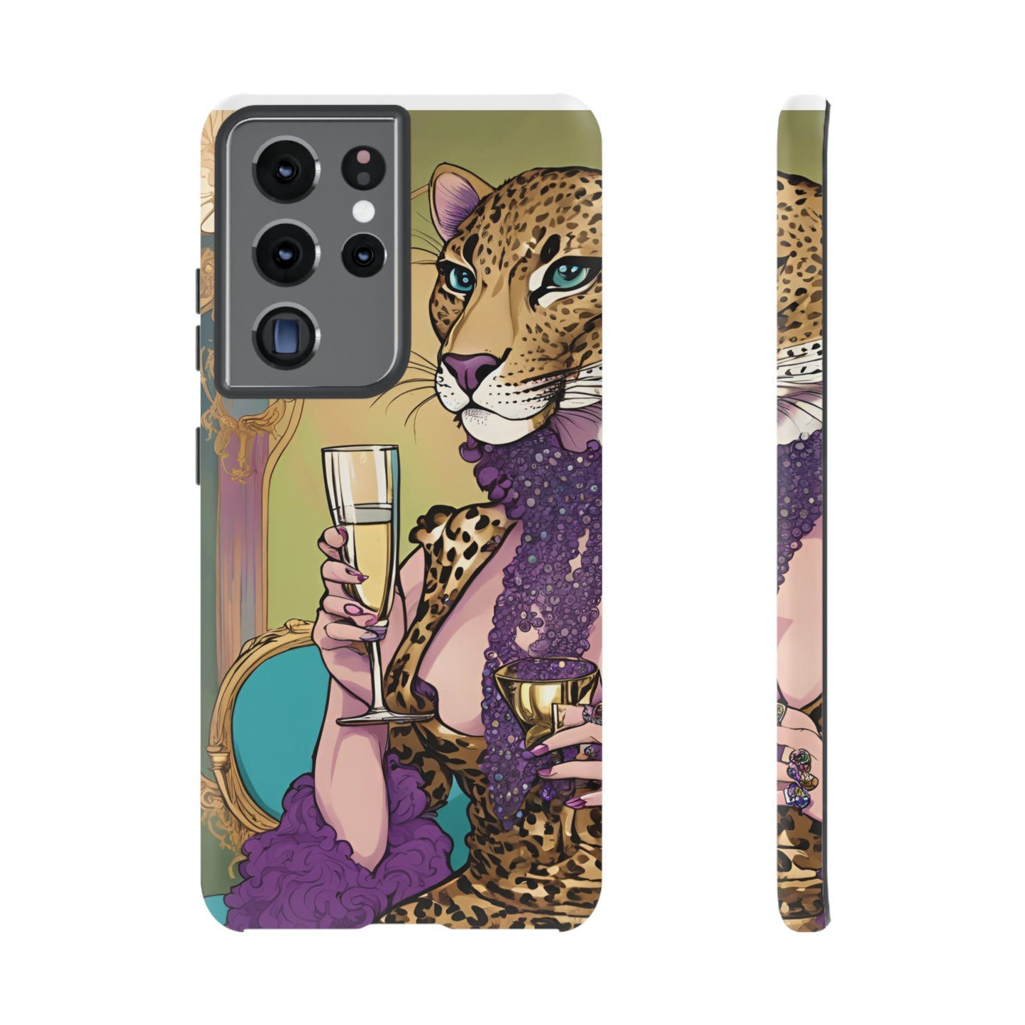 Hard  Cover Phone Case Whimsical Leopard Cat Phone Case, iPhone 15 14 13, Samsung Galaxy Pixel ,Google Pixel Protective Case,Cat Lover Gift.