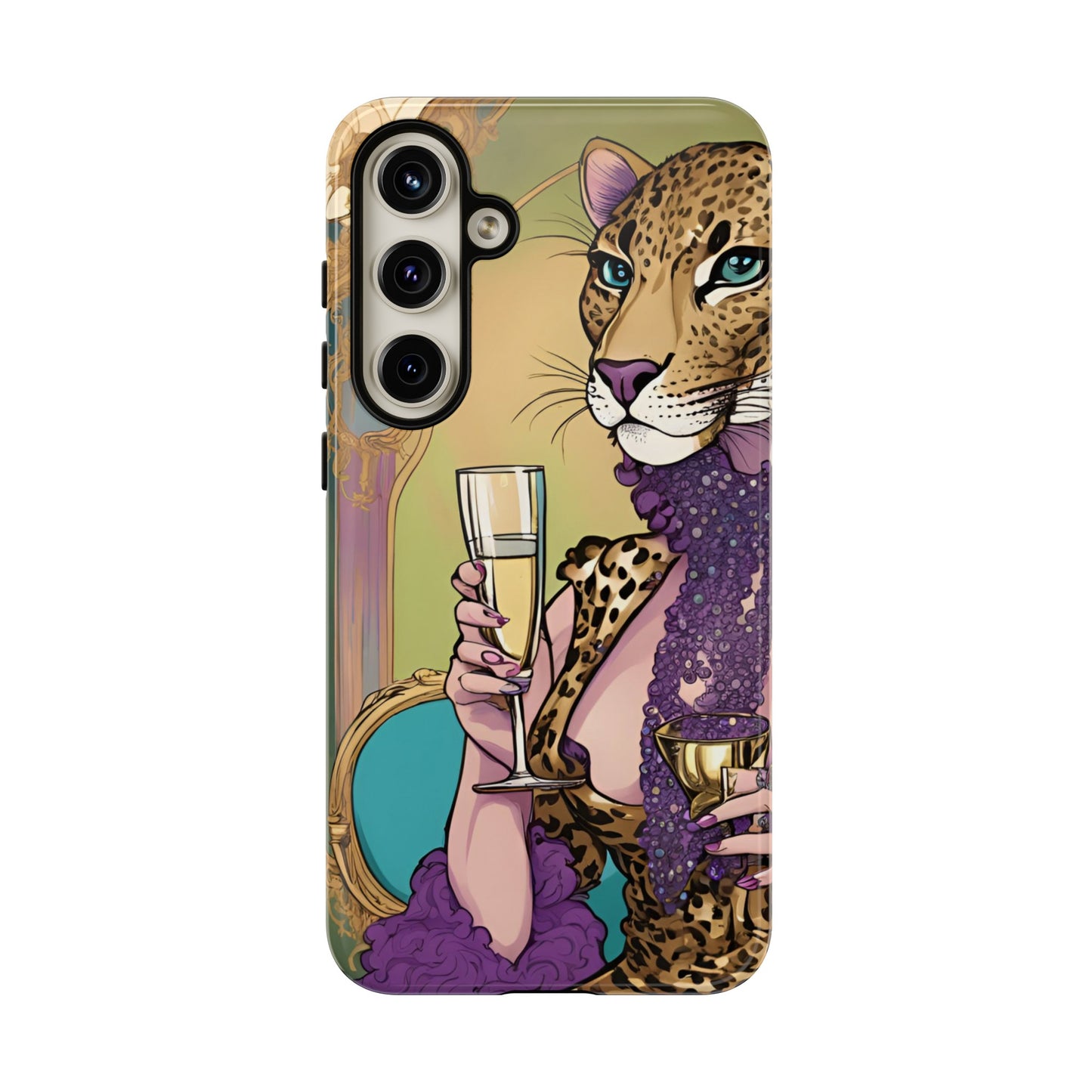 Hard  Cover Phone Case Whimsical Leopard Cat Phone Case, iPhone 15 14 13, Samsung Galaxy Pixel ,Google Pixel Protective Case,Cat Lover Gift.