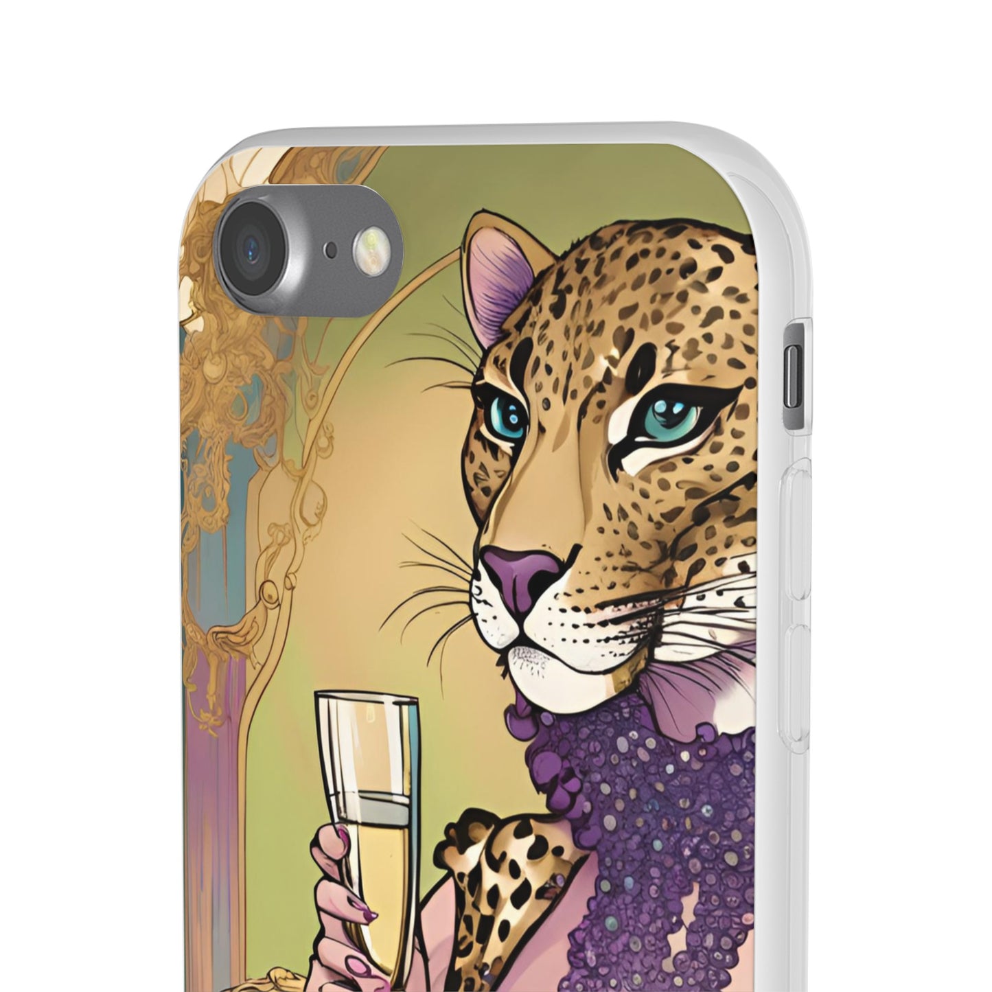 Whimsical Leopard Cat Flexi Phone Case, iPhone 15 14 13 , Samsung Galaxy Pixel Protective Case,Cat Lover Gift, Cat Lover Phone Case,Gift for her.