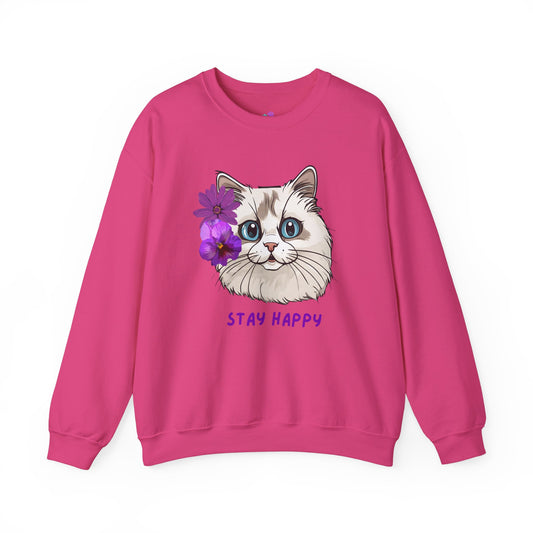 Women's Sweatshirt Cute Ragdoll Stay Happy Unisex Heavy Blend™ Crewneck Sweatshirt