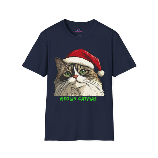 Meowy Catmas Holiday T-Shirt, Christmas T-Shirt for Cat Lovers, Cat T-Shirt for Christmas