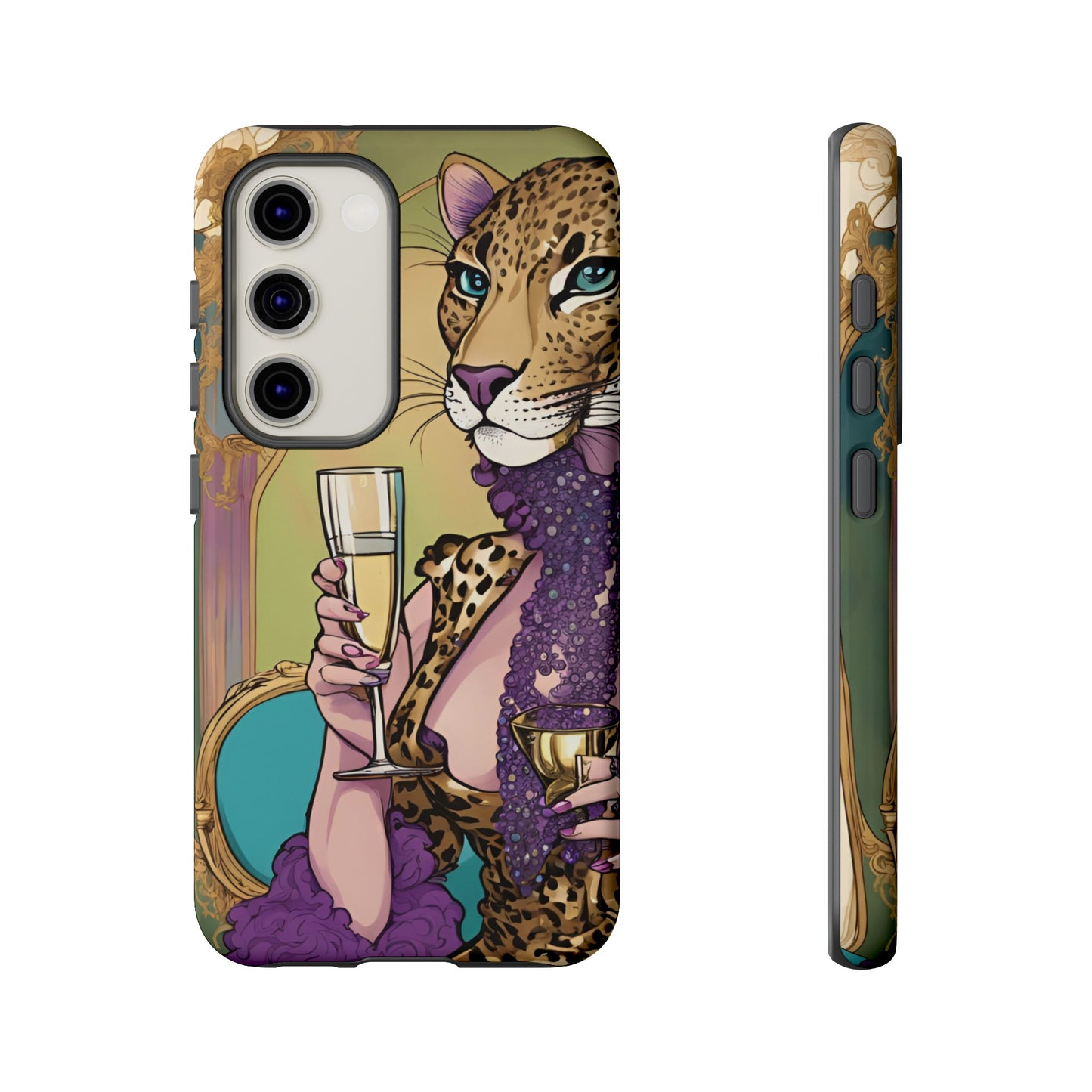 Hard  Cover Phone Case Whimsical Leopard Cat Phone Case, iPhone 15 14 13, Samsung Galaxy Pixel ,Google Pixel Protective Case,Cat Lover Gift.