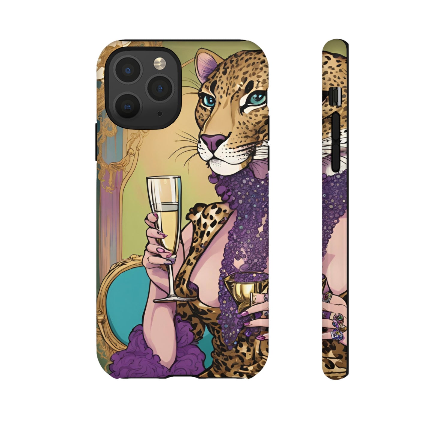 Hard  Cover Phone Case Whimsical Leopard Cat Phone Case, iPhone 15 14 13, Samsung Galaxy Pixel ,Google Pixel Protective Case,Cat Lover Gift.