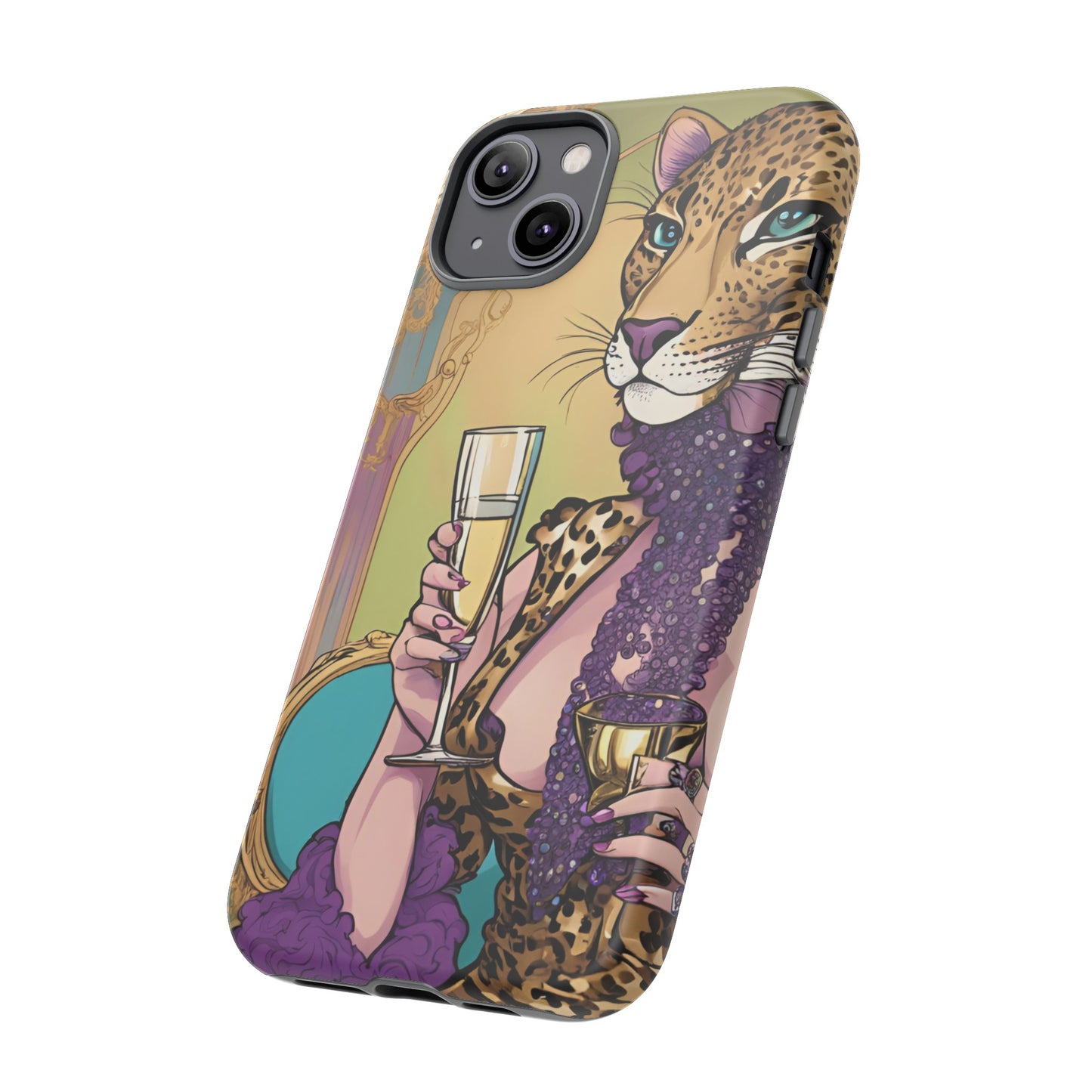 Hard  Cover Phone Case Whimsical Leopard Cat Phone Case, iPhone 15 14 13, Samsung Galaxy Pixel ,Google Pixel Protective Case,Cat Lover Gift.