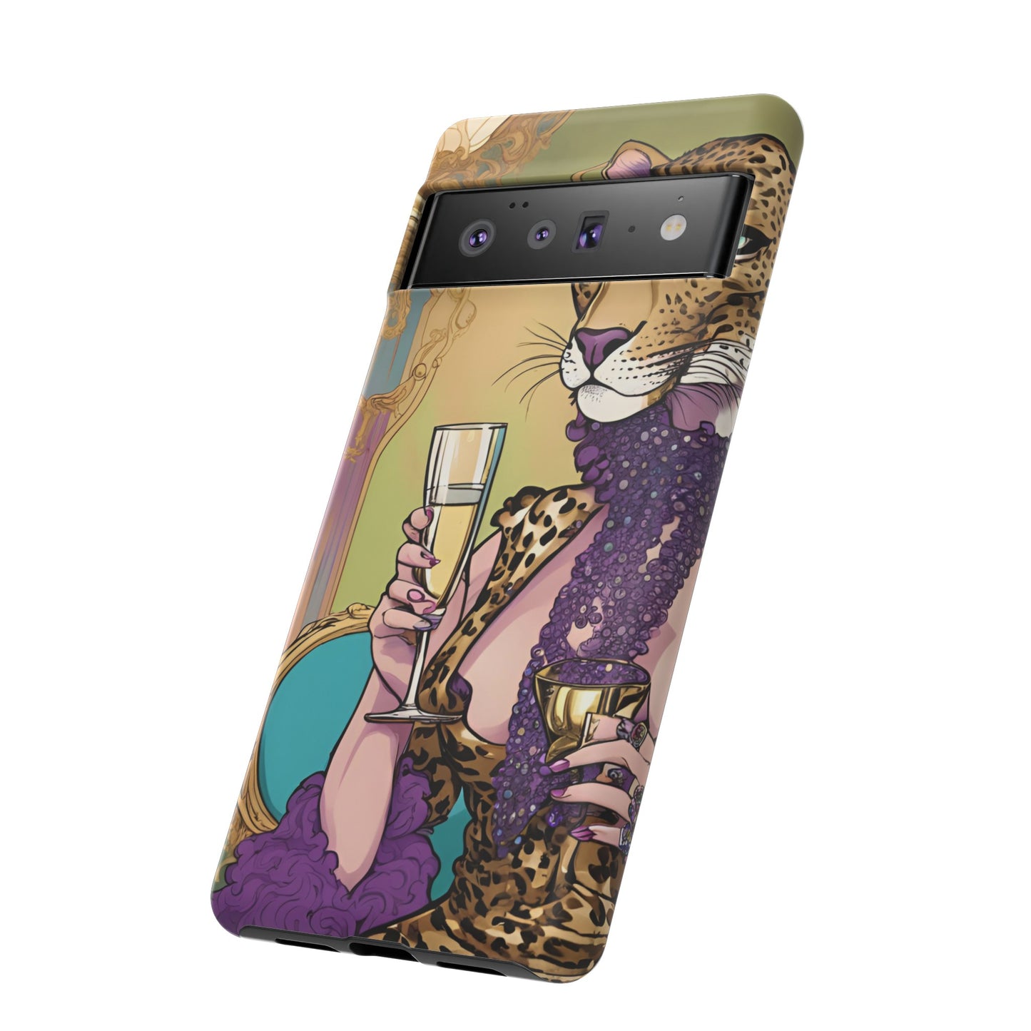 Hard  Cover Phone Case Whimsical Leopard Cat Phone Case, iPhone 15 14 13, Samsung Galaxy Pixel ,Google Pixel Protective Case,Cat Lover Gift.