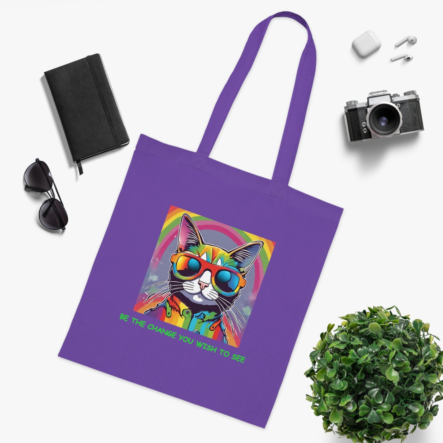 Cotton Tote Cute Sassy Cat Be the Change You Wish to See