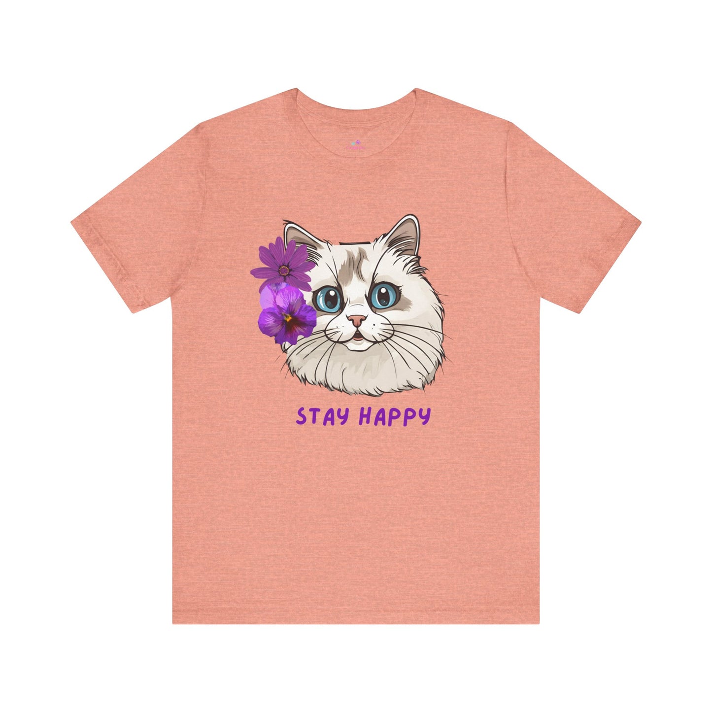 Cute Cat T-Shirt, Ragdoll Floral T-Shirt, Stay Happy Cotton T-Shirt