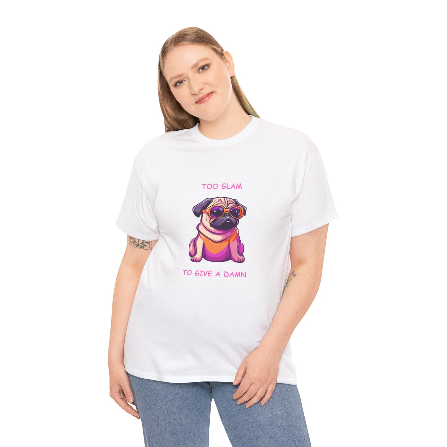 Pug T-Shirt, Too Glam to Give a Damn Short Sleeve Tee, Dog Lover T-Shirt, Pug Lover Gift