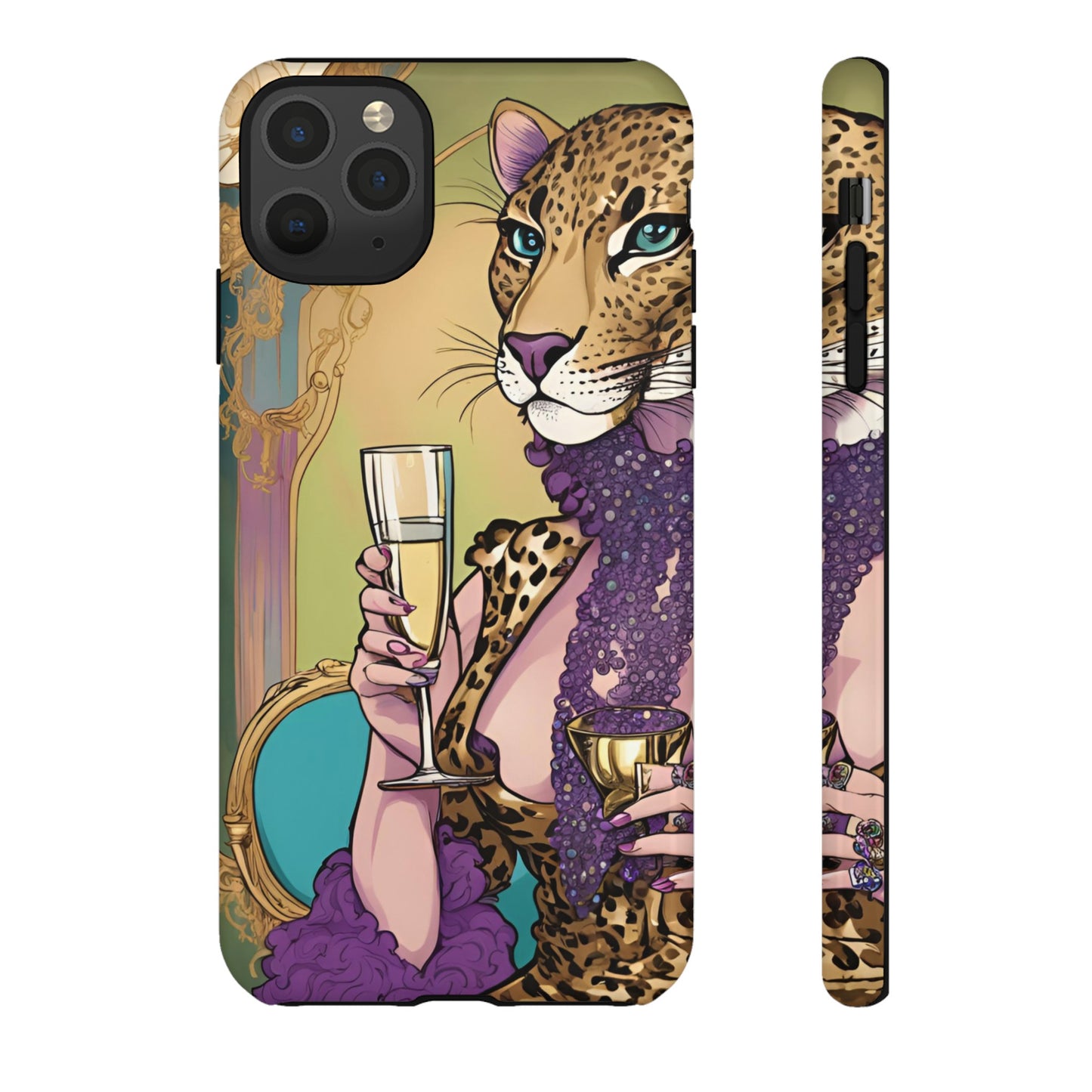 Hard  Cover Phone Case Whimsical Leopard Cat Phone Case, iPhone 15 14 13, Samsung Galaxy Pixel ,Google Pixel Protective Case,Cat Lover Gift.