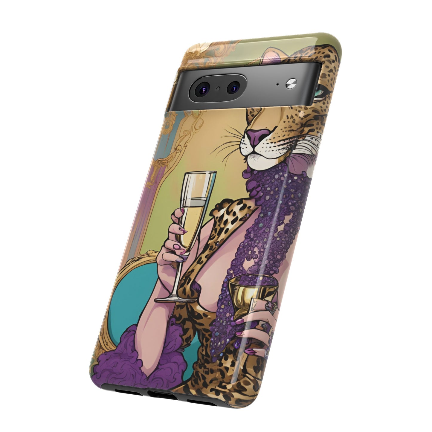 Hard  Cover Phone Case Whimsical Leopard Cat Phone Case, iPhone 15 14 13, Samsung Galaxy Pixel ,Google Pixel Protective Case,Cat Lover Gift.