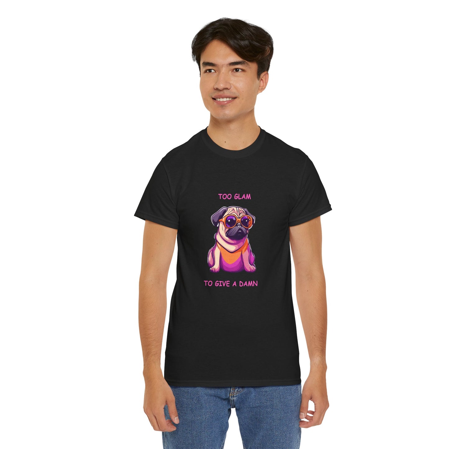 Pug T-Shirt, Too Glam to Give a Damn Short Sleeve Tee, Dog Lover T-Shirt, Pug Lover Gift