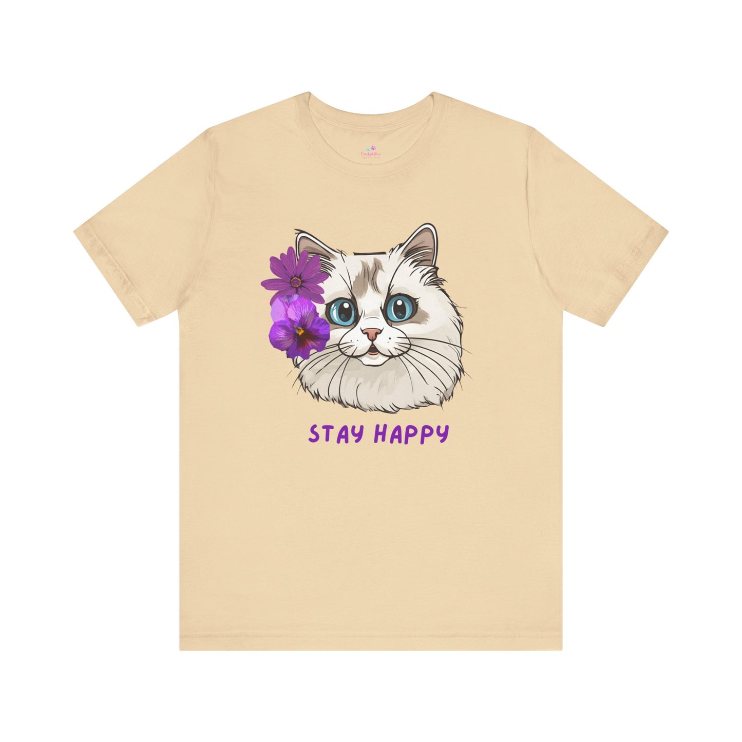 Cute Cat T-Shirt, Ragdoll Floral T-Shirt, Stay Happy Cotton T-Shirt