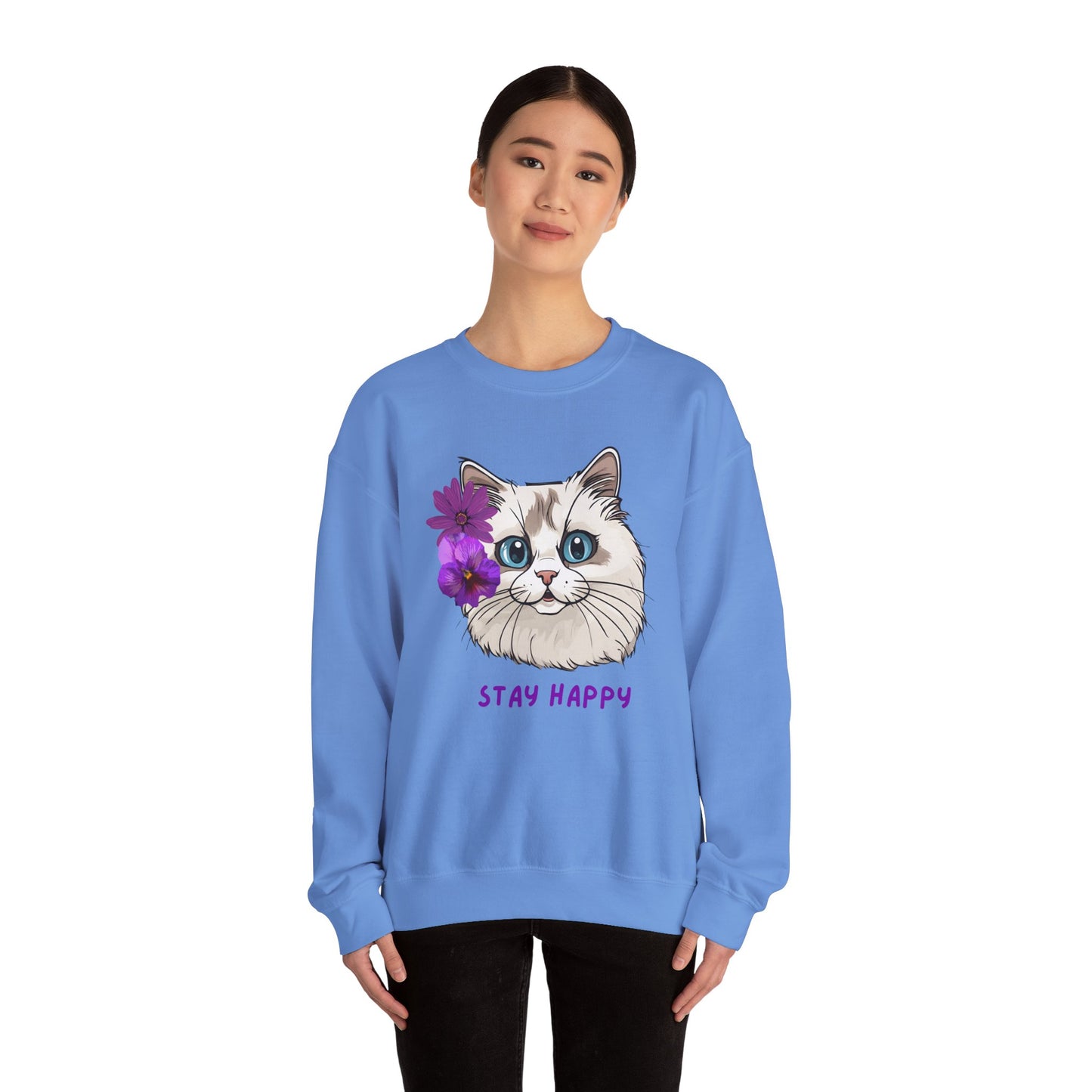 Women's Sweatshirt Cute Ragdoll Stay Happy Unisex Heavy Blend™ Crewneck Sweatshirt