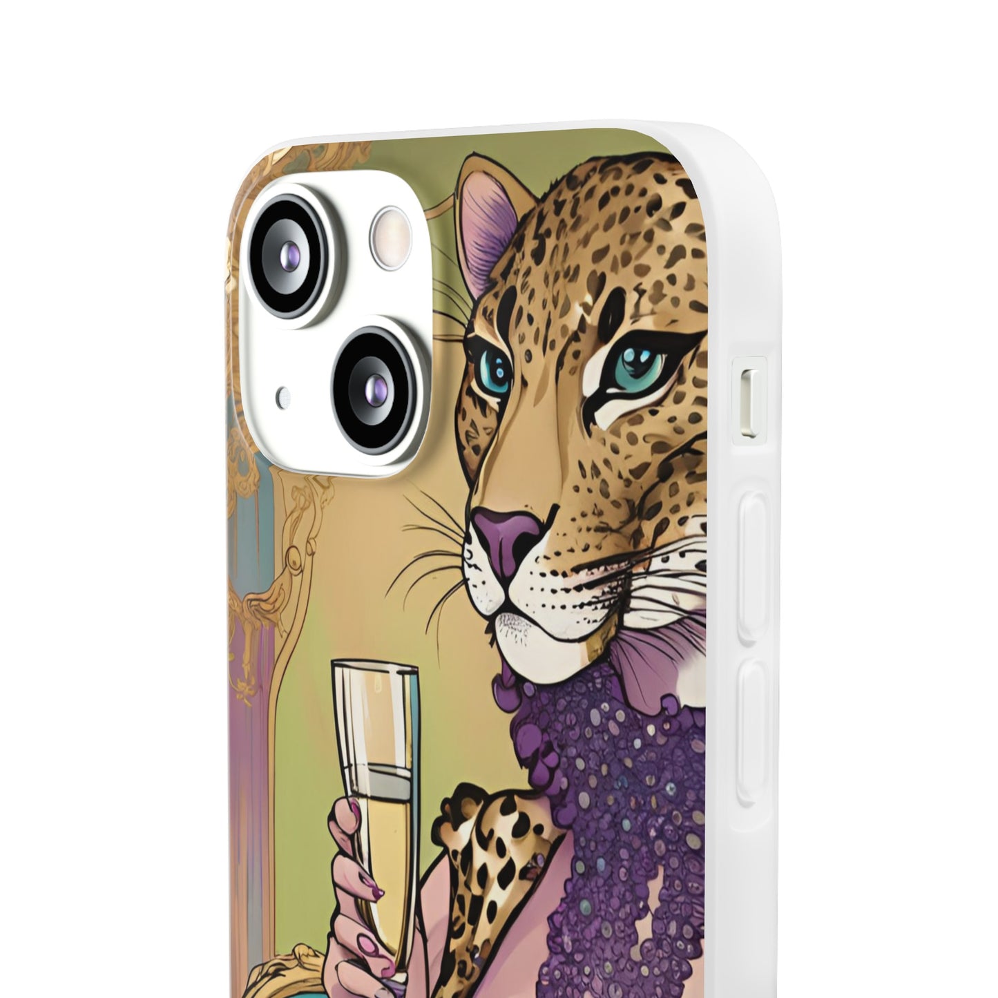 Whimsical Leopard Cat Flexi Phone Case, iPhone 15 14 13 , Samsung Galaxy Pixel Protective Case,Cat Lover Gift, Cat Lover Phone Case,Gift for her.