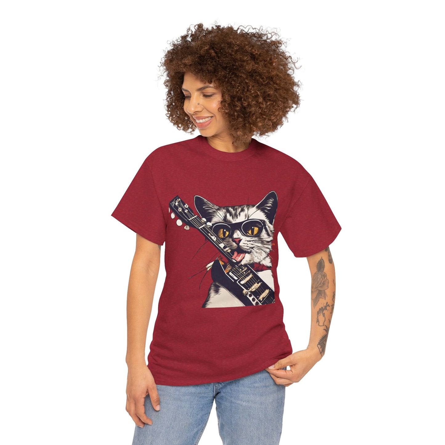 Rock Guitar Cat Unisex Jersey Short Sleeve Tee, Cat-T-Shirt, Cat Lover T-Shirt, Rock Lover Shirt