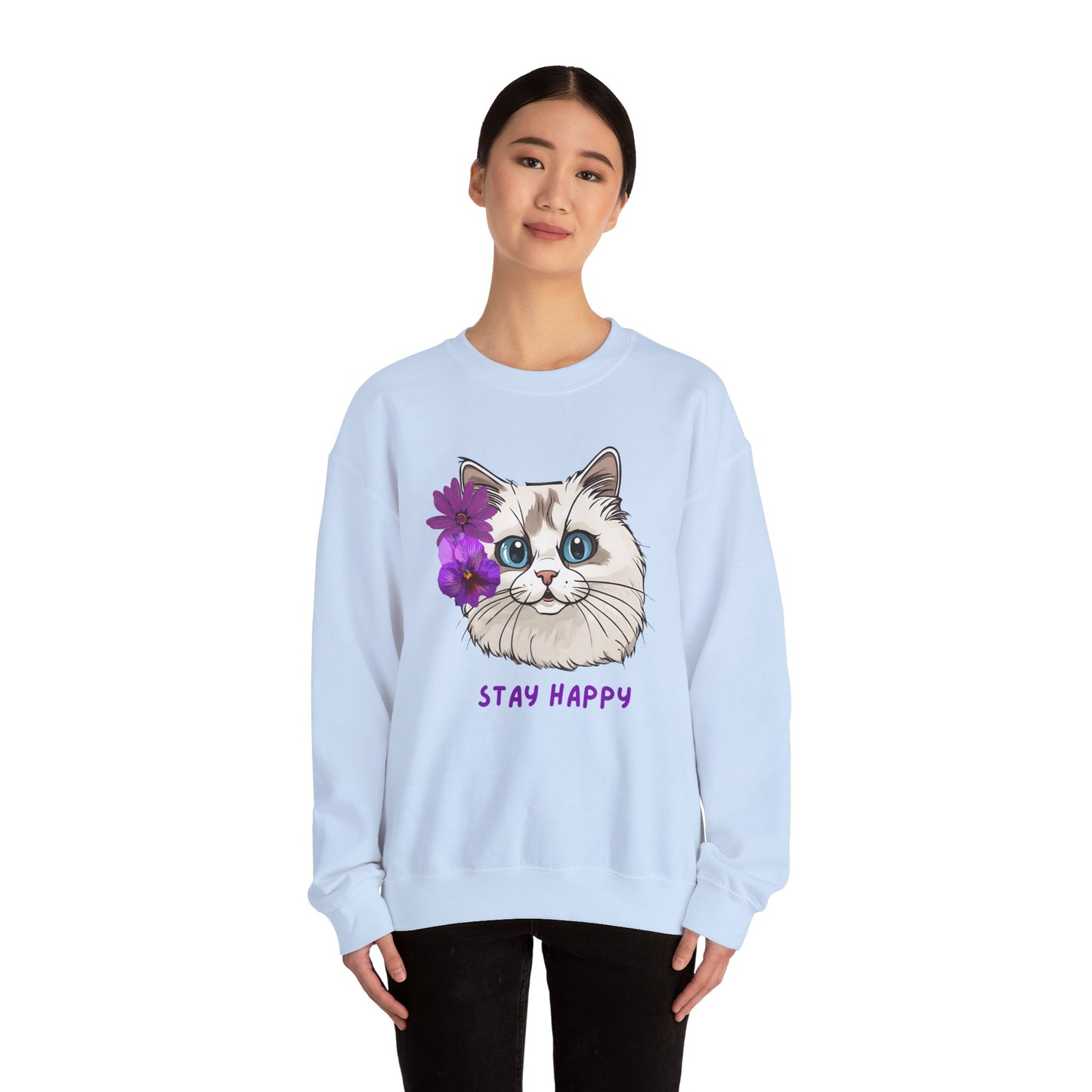 Women's Sweatshirt Cute Ragdoll Stay Happy Unisex Heavy Blend™ Crewneck Sweatshirt