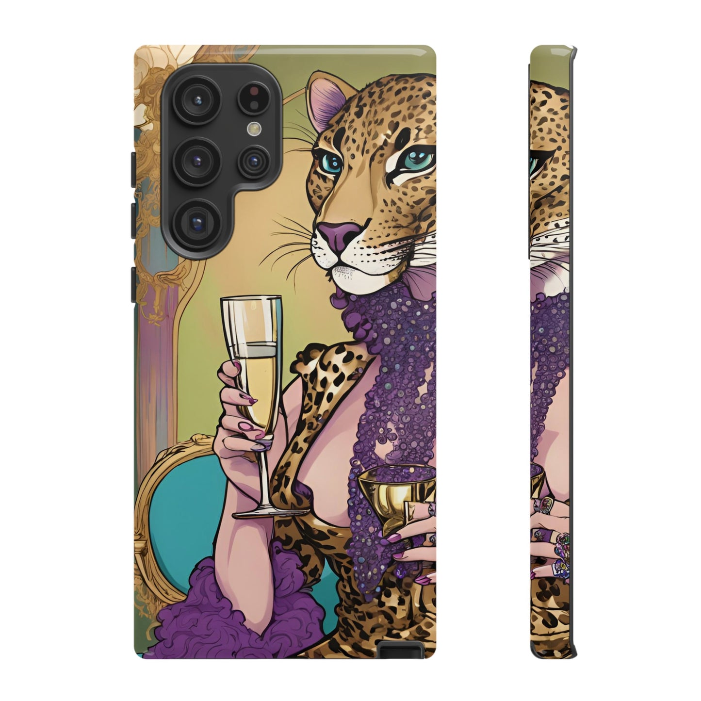 Hard  Cover Phone Case Whimsical Leopard Cat Phone Case, iPhone 15 14 13, Samsung Galaxy Pixel ,Google Pixel Protective Case,Cat Lover Gift.