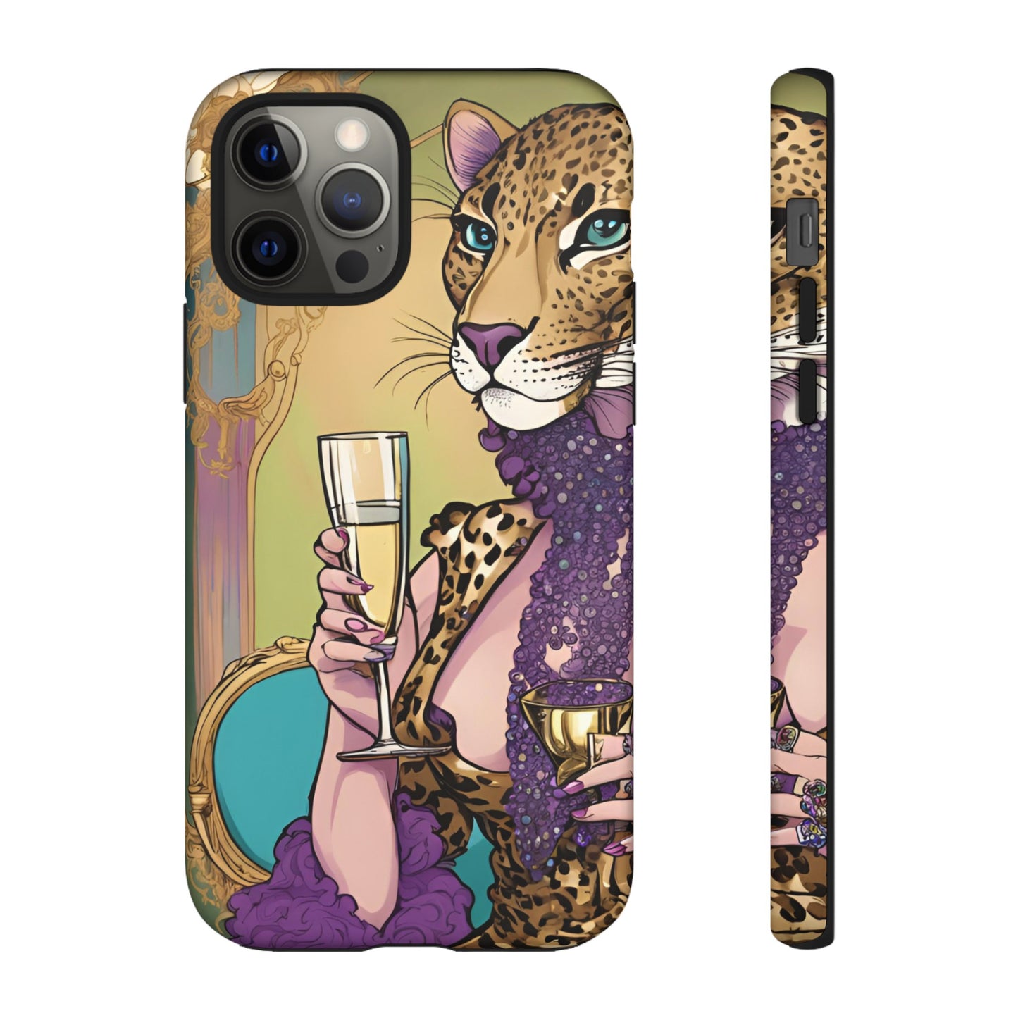 Hard  Cover Phone Case Whimsical Leopard Cat Phone Case, iPhone 15 14 13, Samsung Galaxy Pixel ,Google Pixel Protective Case,Cat Lover Gift.