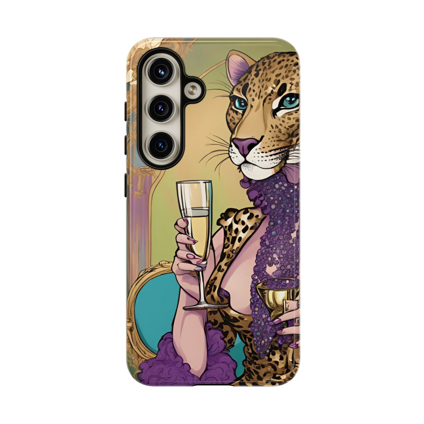 Hard  Cover Phone Case Whimsical Leopard Cat Phone Case, iPhone 15 14 13, Samsung Galaxy Pixel ,Google Pixel Protective Case,Cat Lover Gift.