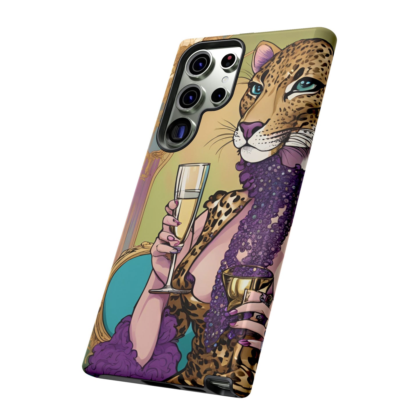 Hard  Cover Phone Case Whimsical Leopard Cat Phone Case, iPhone 15 14 13, Samsung Galaxy Pixel ,Google Pixel Protective Case,Cat Lover Gift.