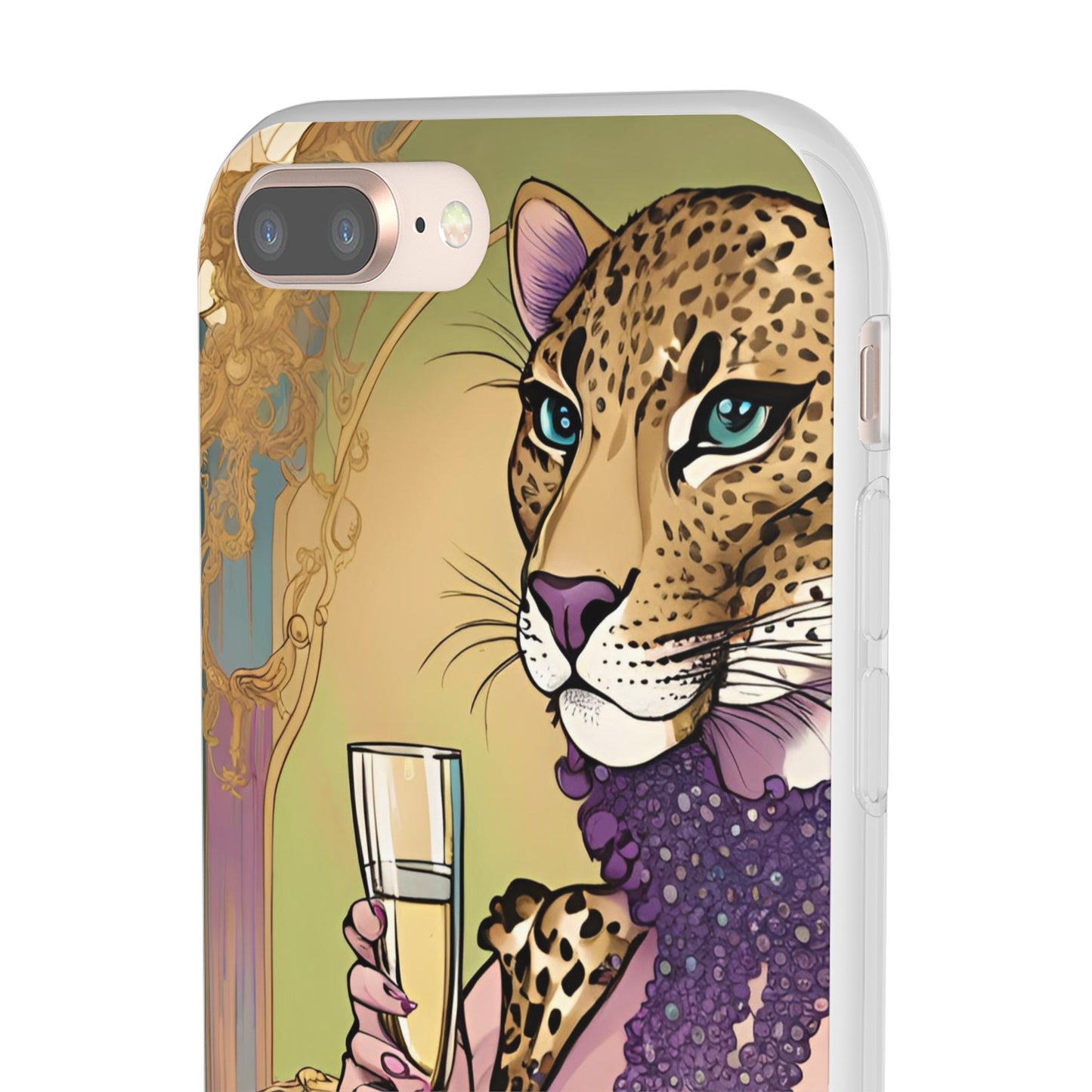 Whimsical Leopard Cat Flexi Phone Case, iPhone 15 14 13 , Samsung Galaxy Pixel Protective Case,Cat Lover Gift, Cat Lover Phone Case,Gift for her.