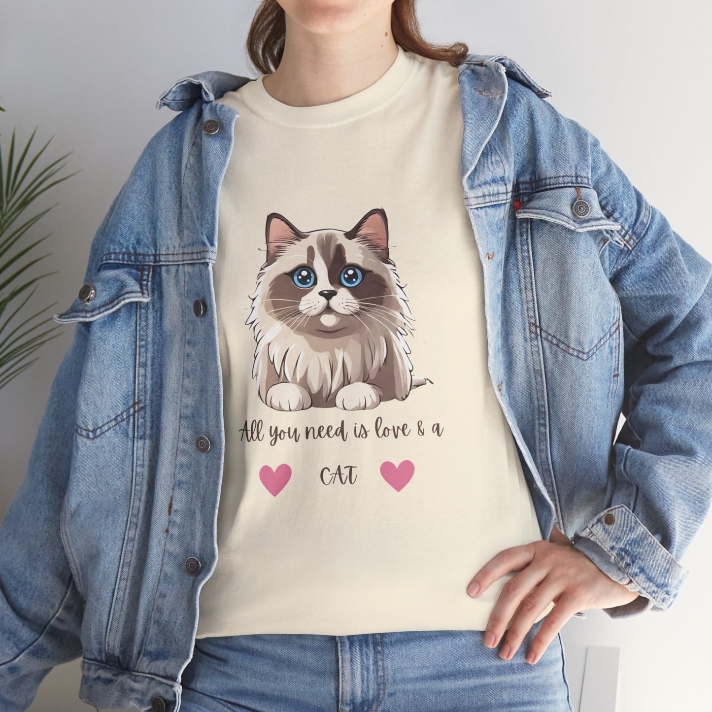 Cute  Cat T-Shirt All You Need is Love & a Cat Unisex Jersey Short Sleeve Tee