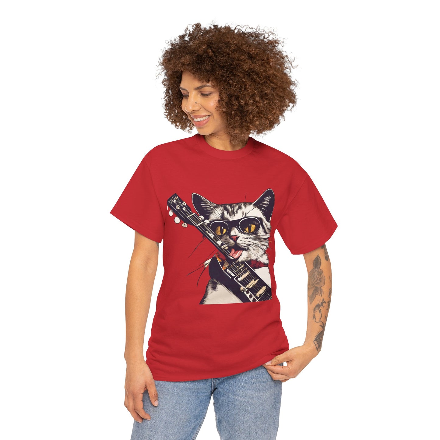 Rock Guitar Cat Unisex Jersey Short Sleeve Tee, Cat-T-Shirt, Cat Lover T-Shirt, Rock Lover Shirt