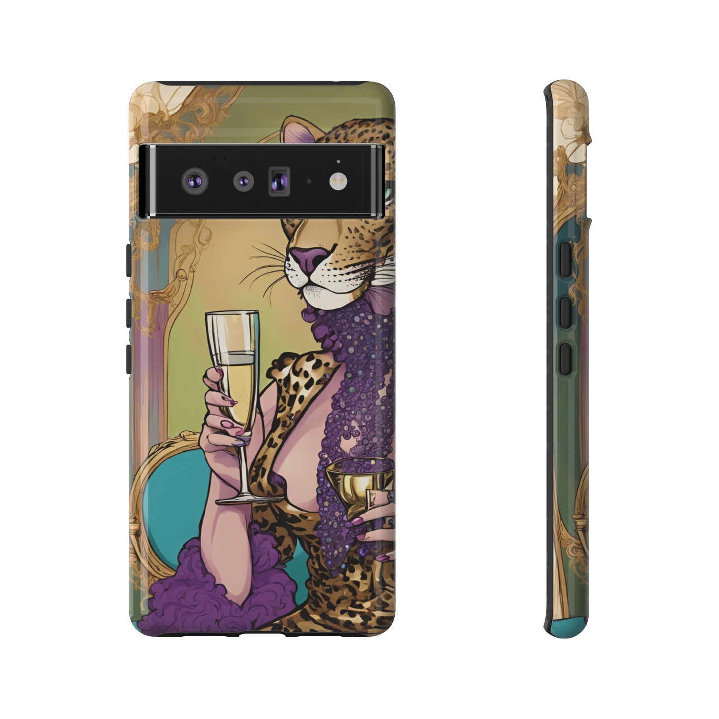 Hard  Cover Phone Case Whimsical Leopard Cat Phone Case, iPhone 15 14 13, Samsung Galaxy Pixel ,Google Pixel Protective Case,Cat Lover Gift.