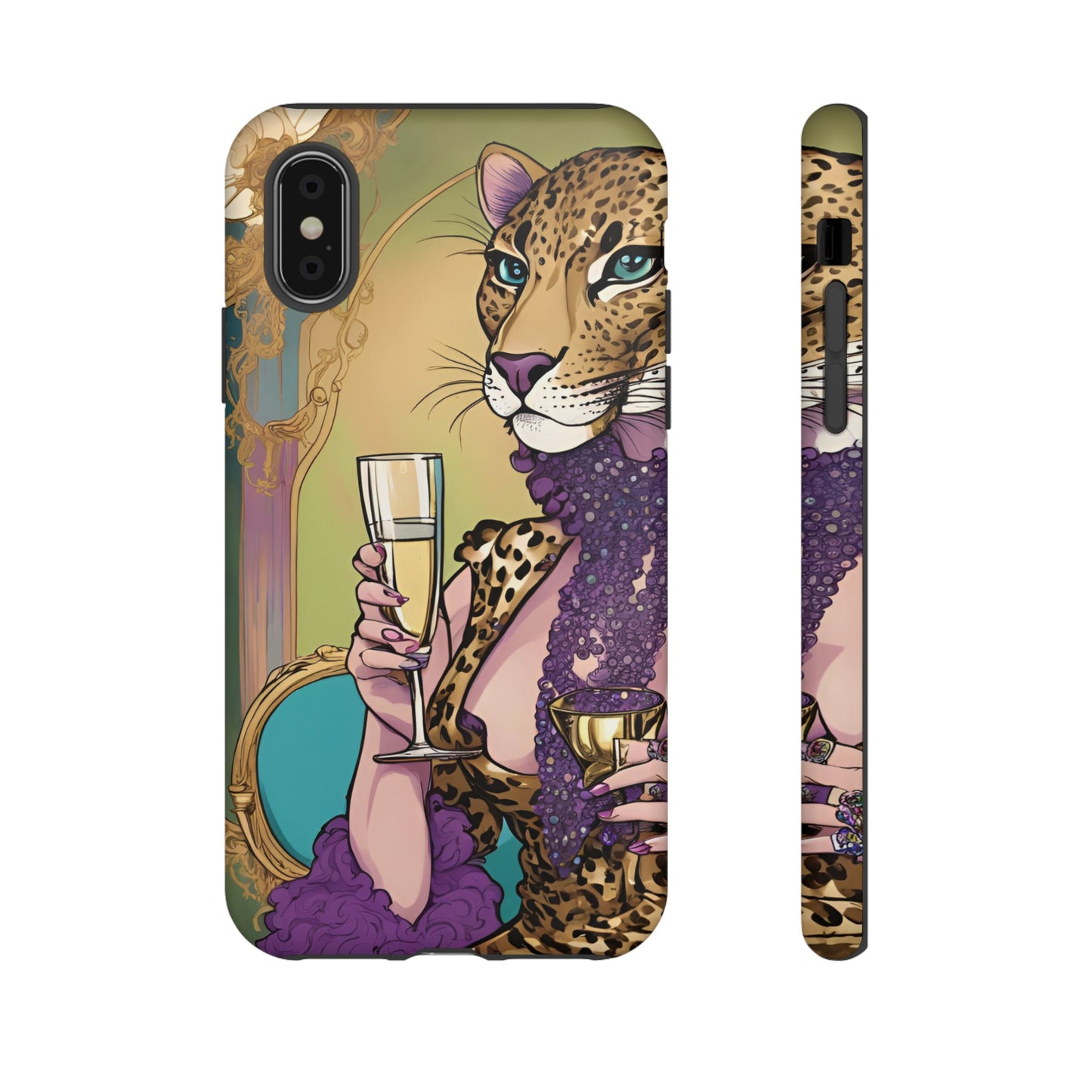 Hard  Cover Phone Case Whimsical Leopard Cat Phone Case, iPhone 15 14 13, Samsung Galaxy Pixel ,Google Pixel Protective Case,Cat Lover Gift.