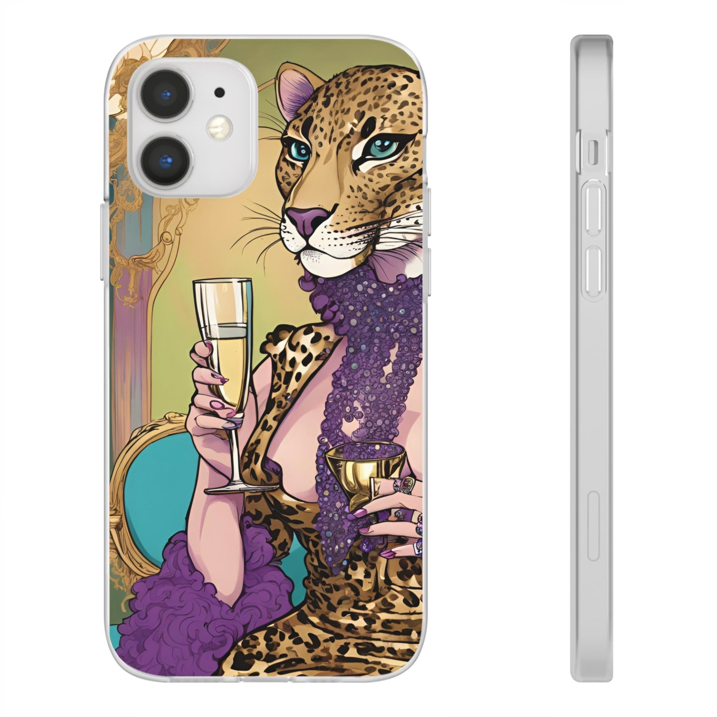 Whimsical Leopard Cat Flexi Phone Case, iPhone 15 14 13 , Samsung Galaxy Pixel Protective Case,Cat Lover Gift, Cat Lover Phone Case,Gift for her.