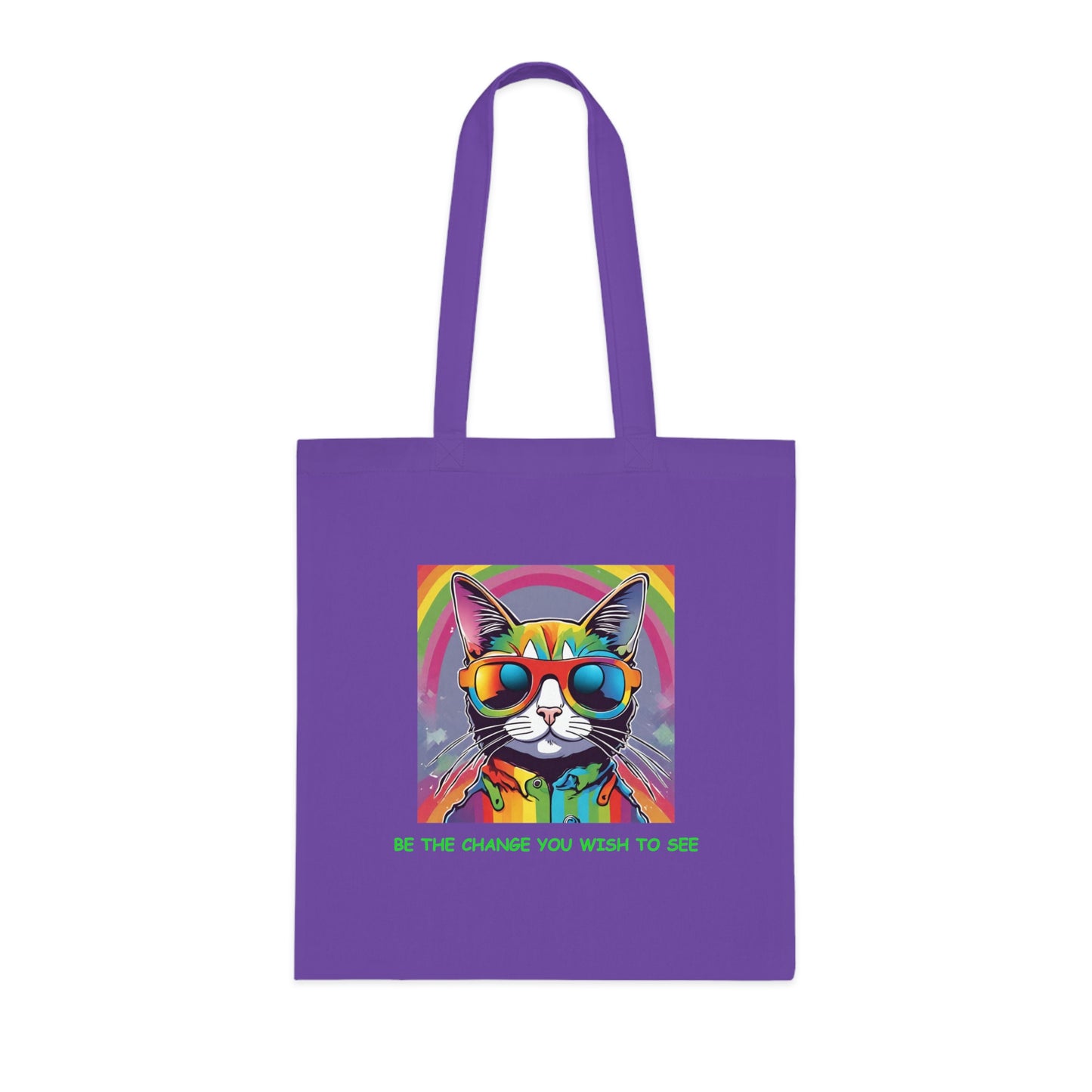 Cotton Tote Cute Sassy Cat Be the Change You Wish to See