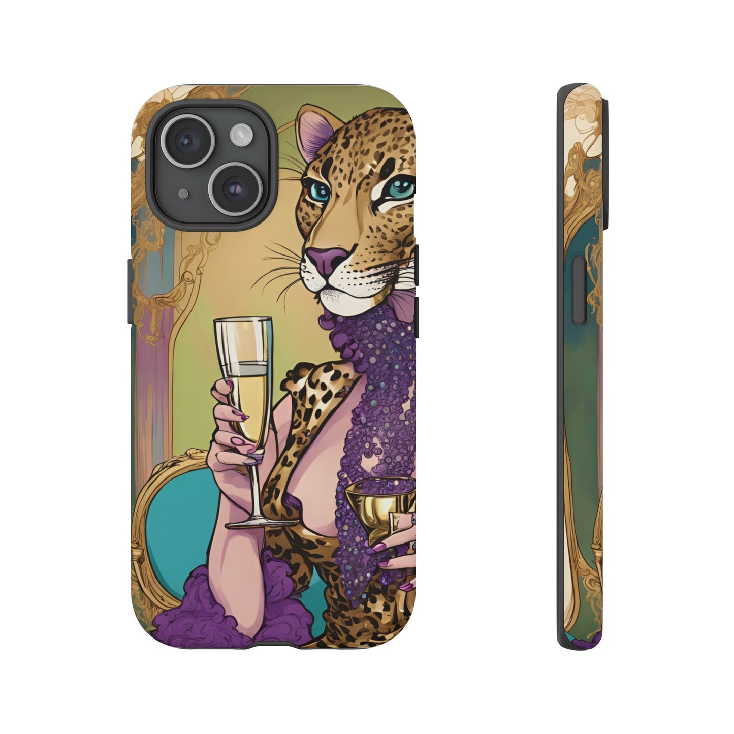 Hard  Cover Phone Case Whimsical Leopard Cat Phone Case, iPhone 15 14 13, Samsung Galaxy Pixel ,Google Pixel Protective Case,Cat Lover Gift.