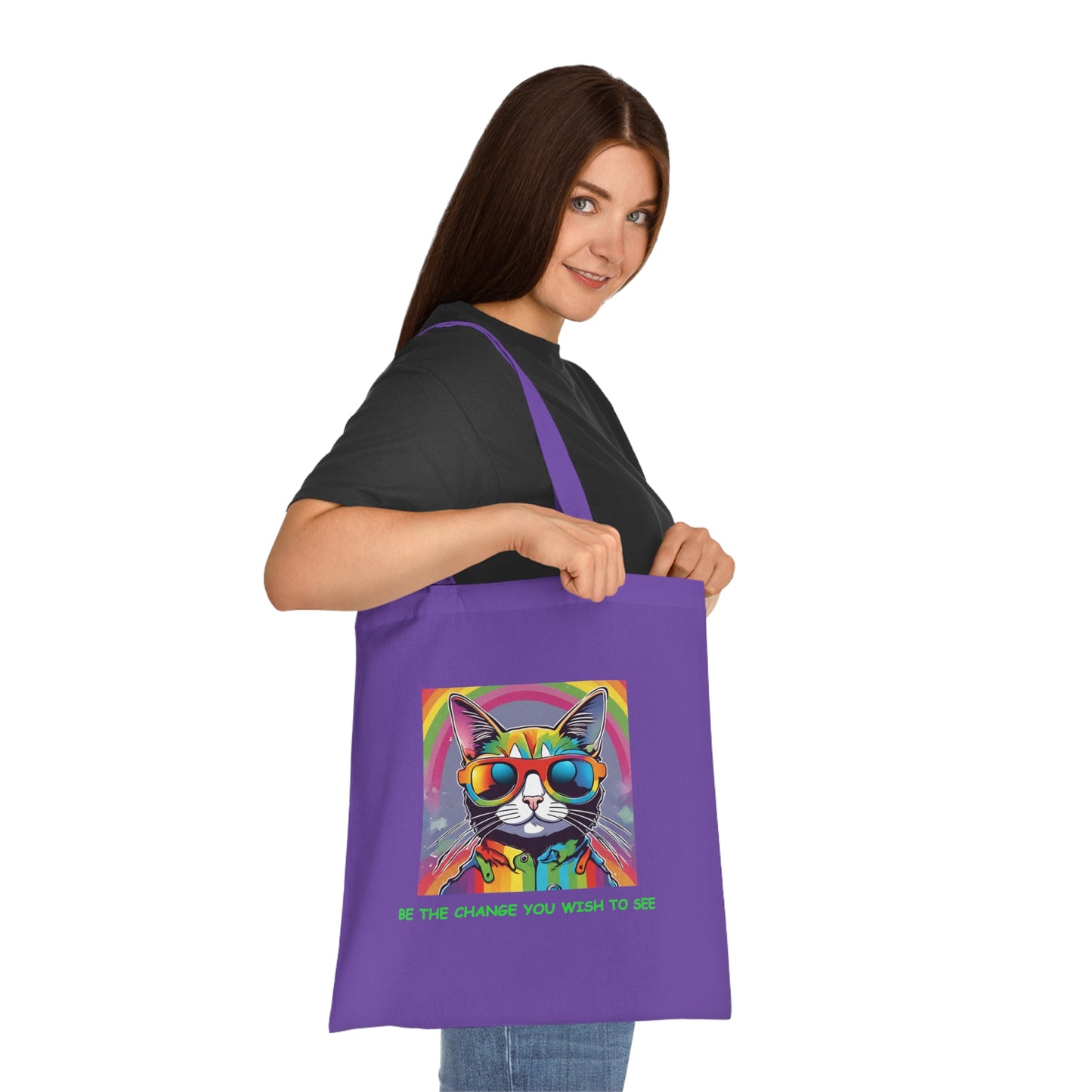 Cotton Tote Cute Sassy Cat Be the Change You Wish to See